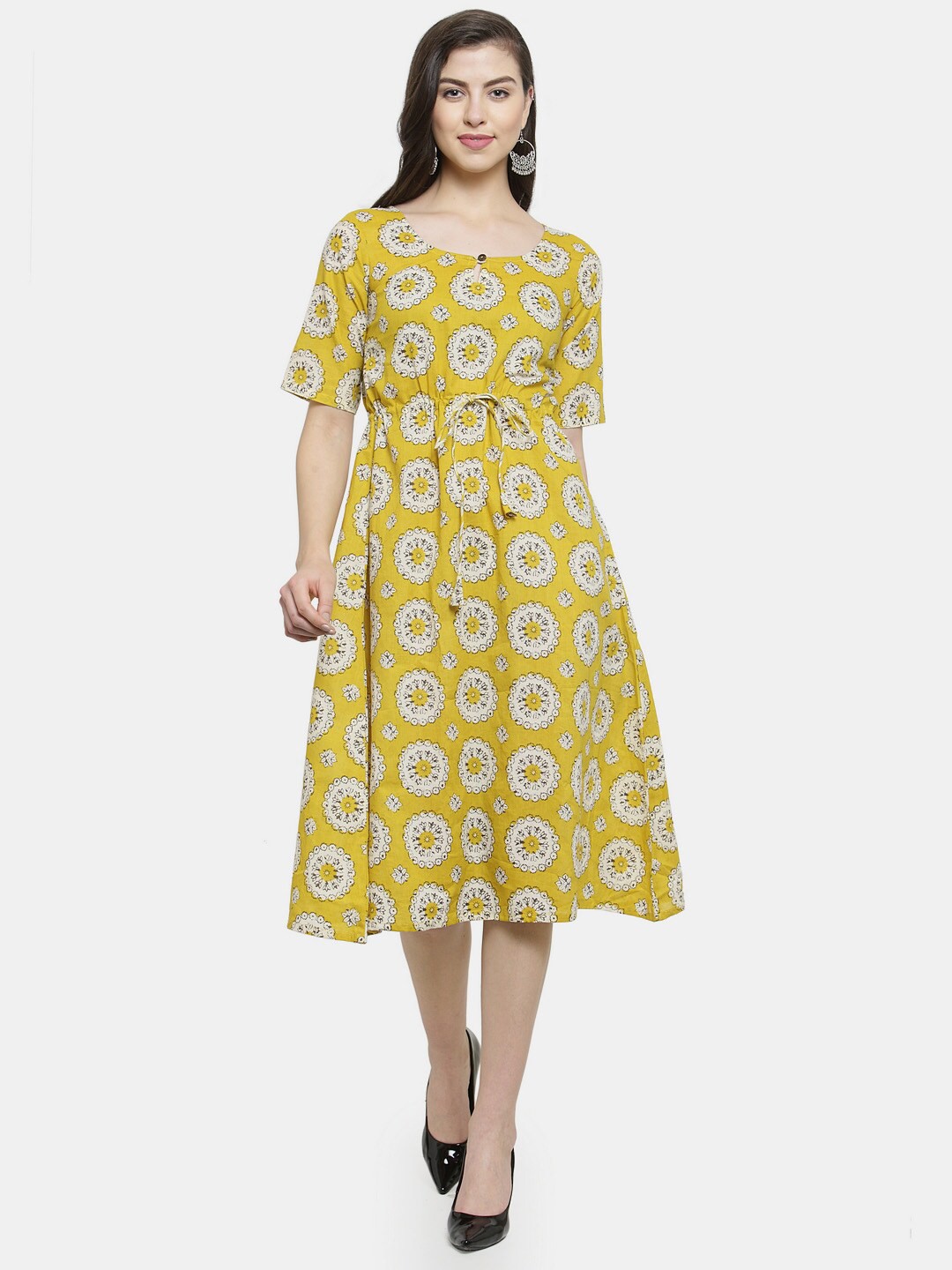 

Enchanted Drapes Yellow Ethnic Motifs Midi Dress