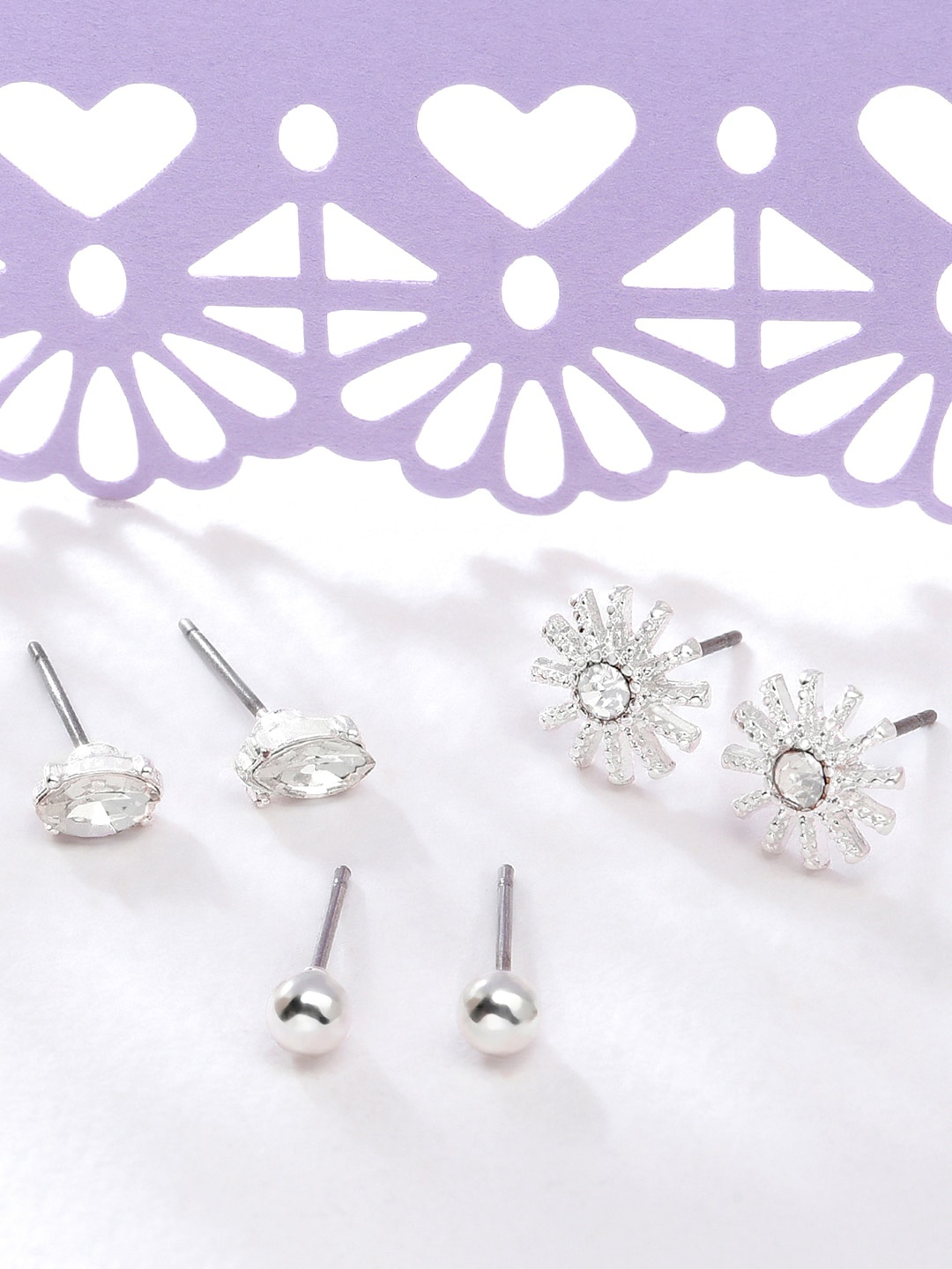 

Accessorize London Women Silver Set Of 3 Starburst Stud Earrings