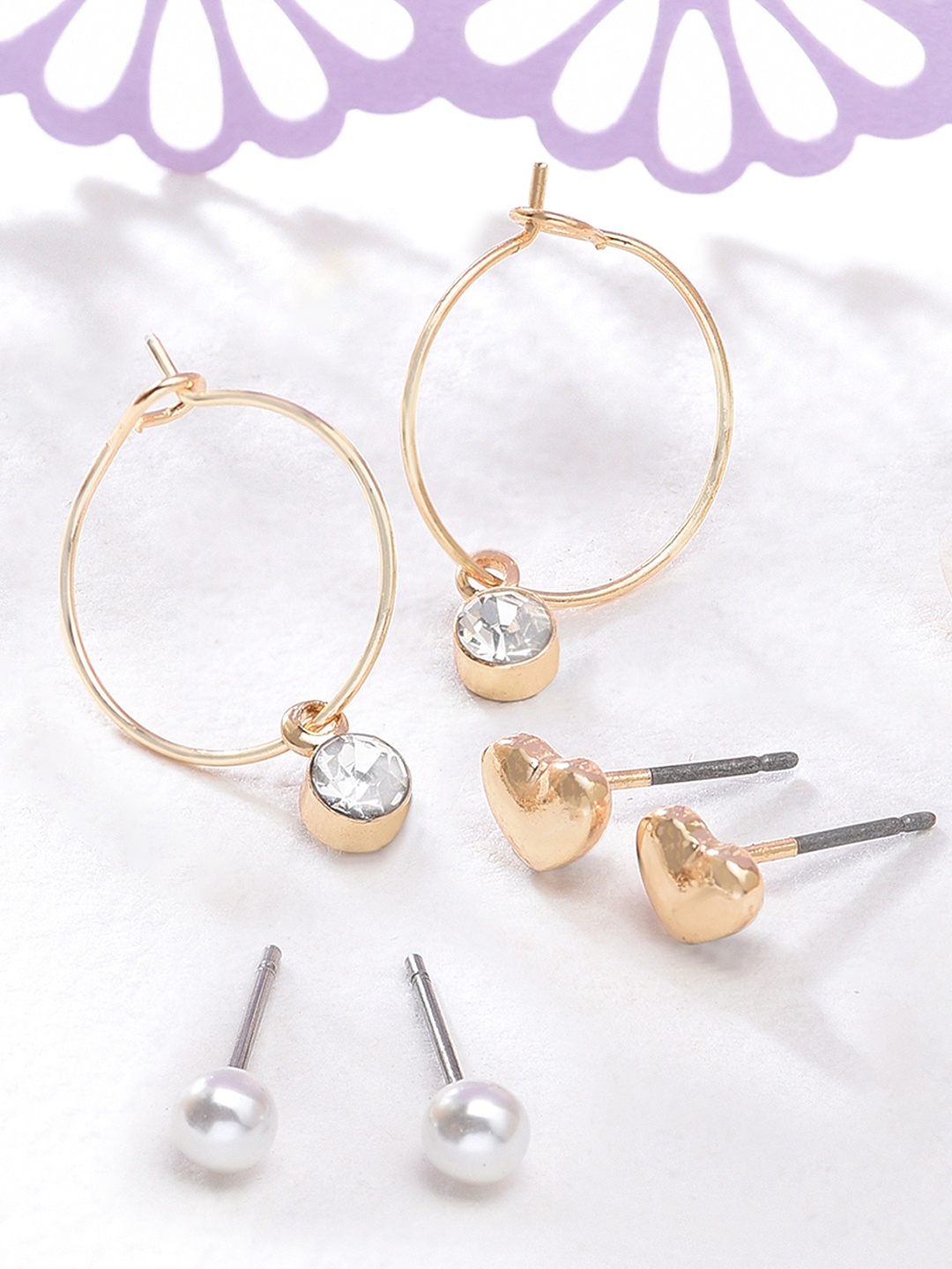 

Accessorize London Set Of 3 Heart Hoop & Stud Earrings, Gold