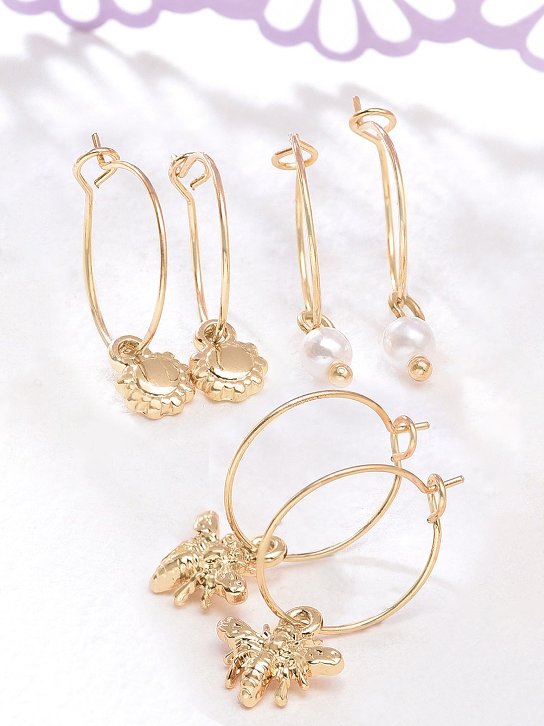 

Accessorize London Women Set of 3 Gold-Toned Bugs Hoop Earrings
