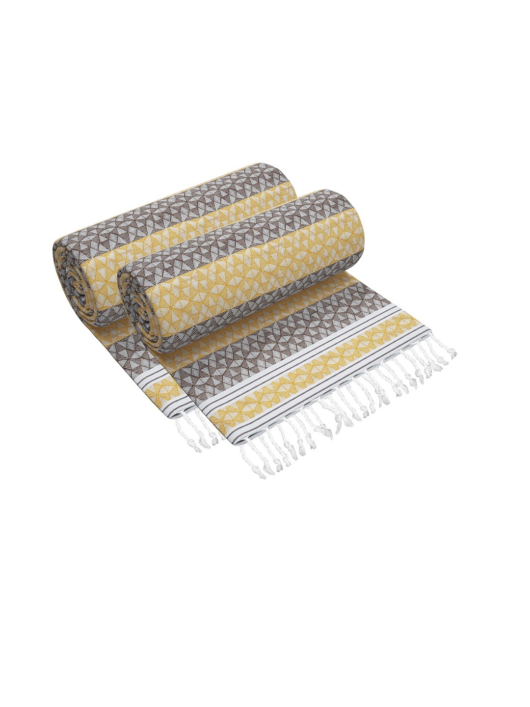 

Story@home Set Of 2 Yellow & Grey Printed Pure Cotton 200 GSM Bath Towel