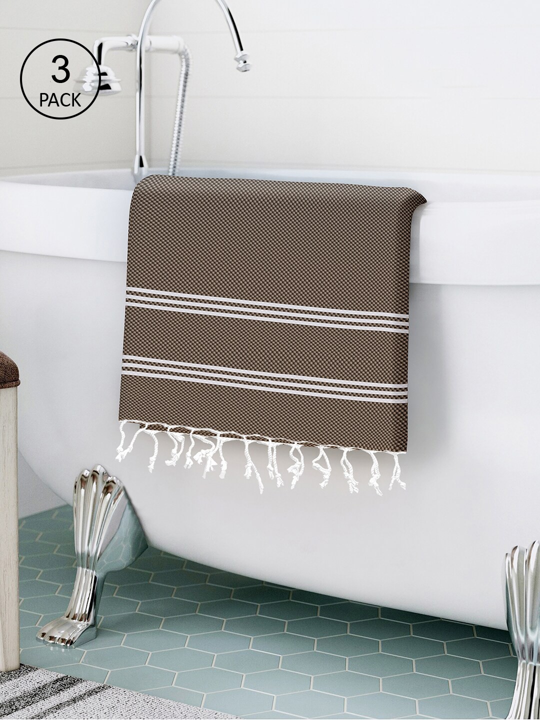 

Story@home Set Of 3 Brown Printed 200 GSM Pure Cotton Bath Towels