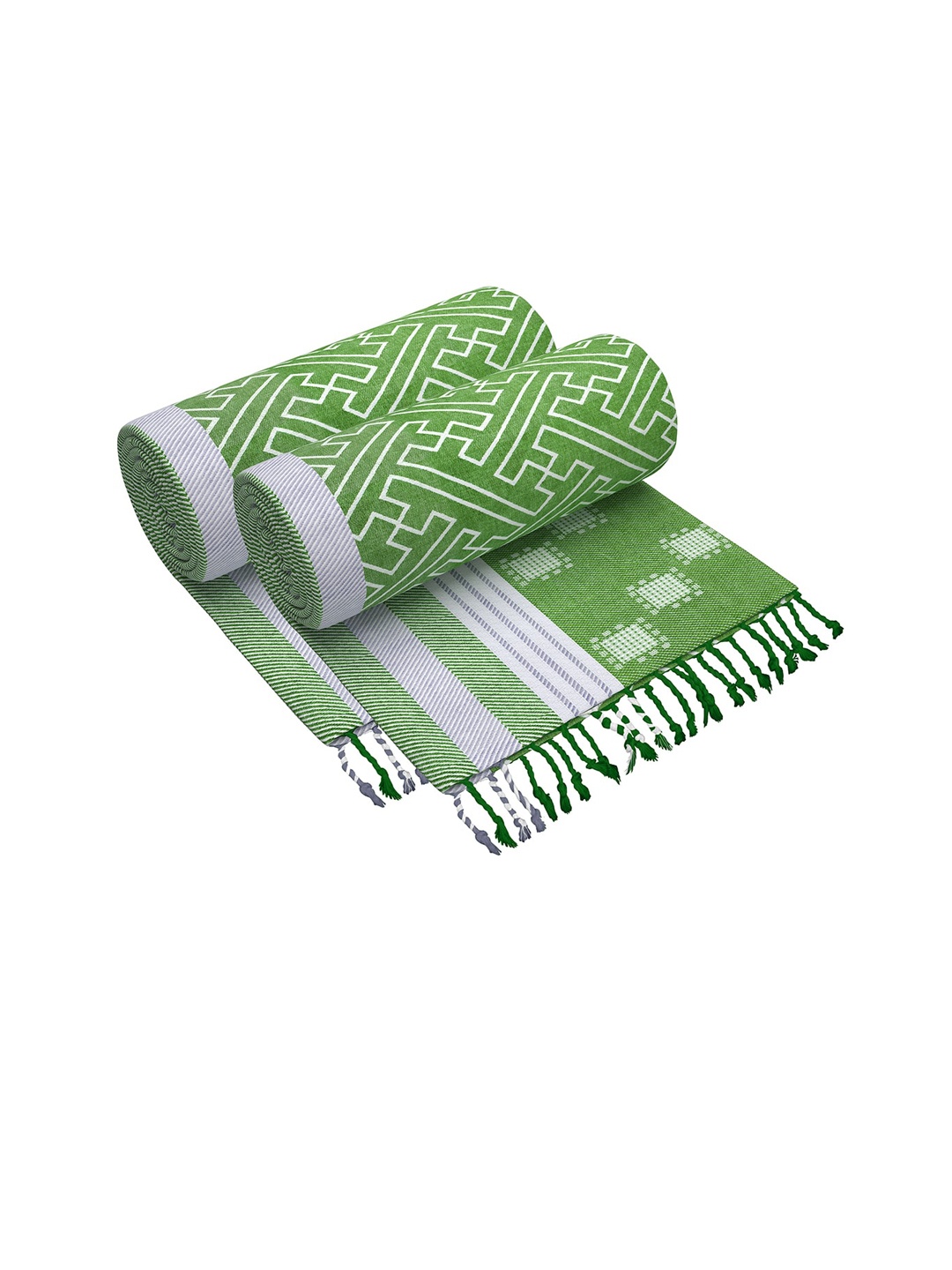 

Story@home Set Of 2 Green & White Printed 200 GSM Cotton Bath Towels