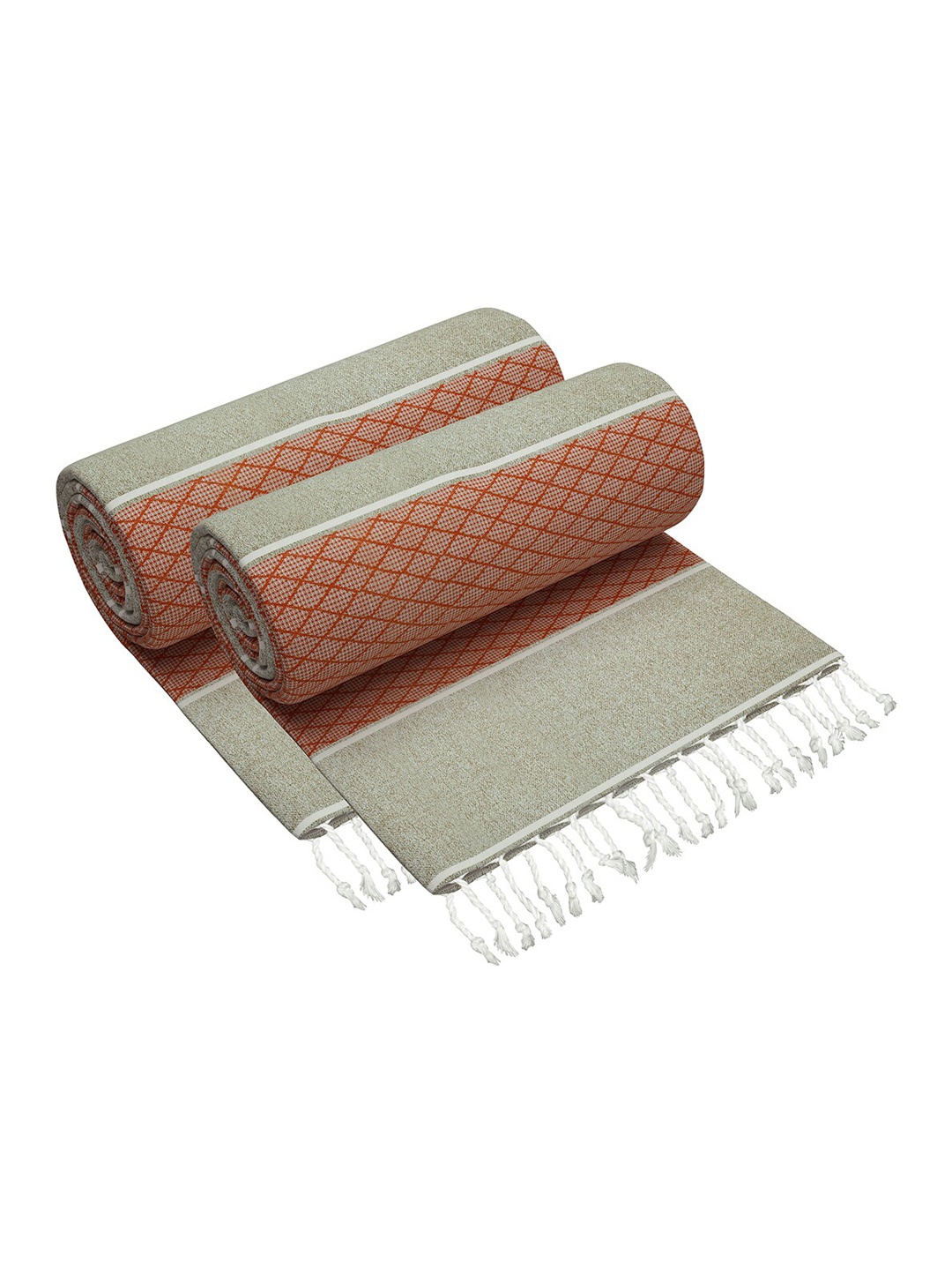 

Story@home Pack of 2 Grey & Red 200 GSM Printed Pure Cotton Bath Towels
