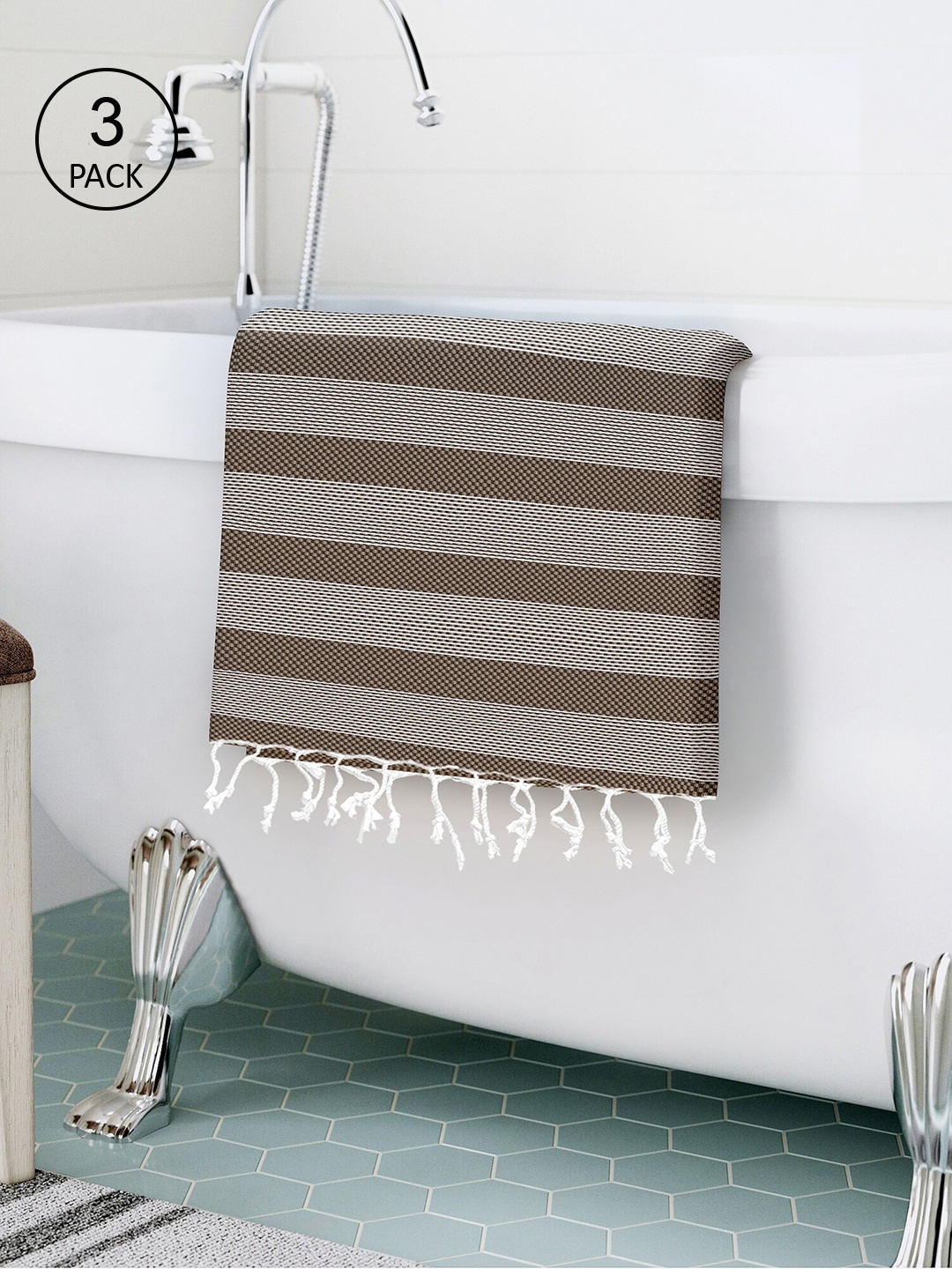 

Story@home Brown Pack of 3 Striped 200 GSM Cotton Bath Towel