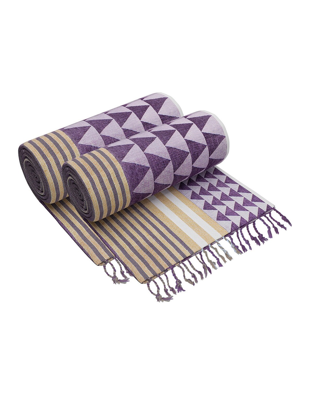 

Story@home Set Of 2 Purple & Beige Printed Pure Cotton 200 GSM Bath Towel