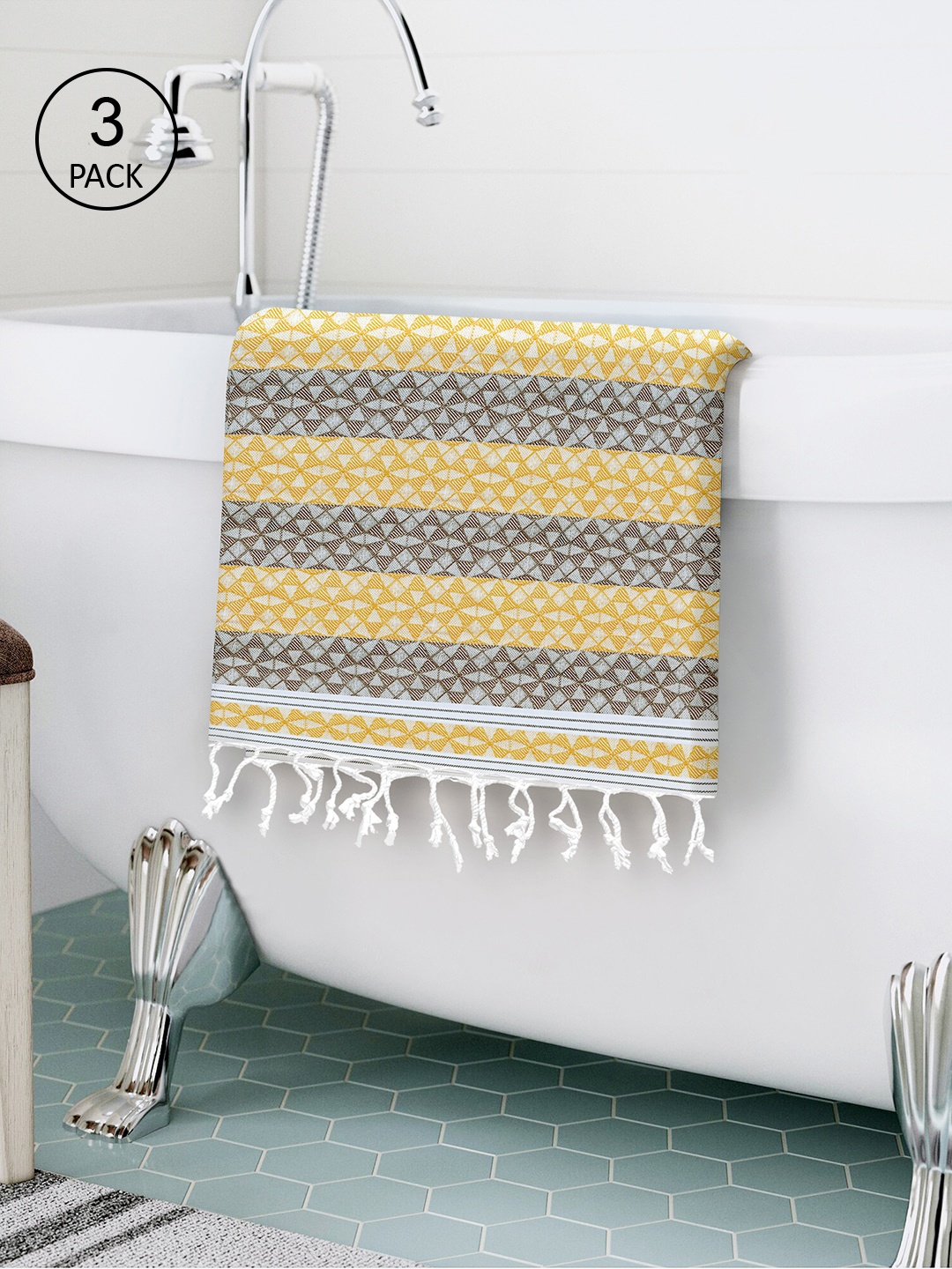 

Story@home Pack of 3 Grey & Yellow 200TC Bath Towels