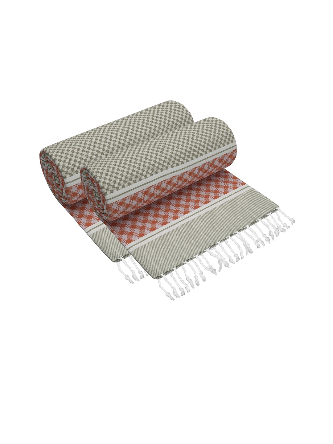 

Story@home Set Of 2 Brown & Red Printed Pure Cotton 200 GSM Bath Towel