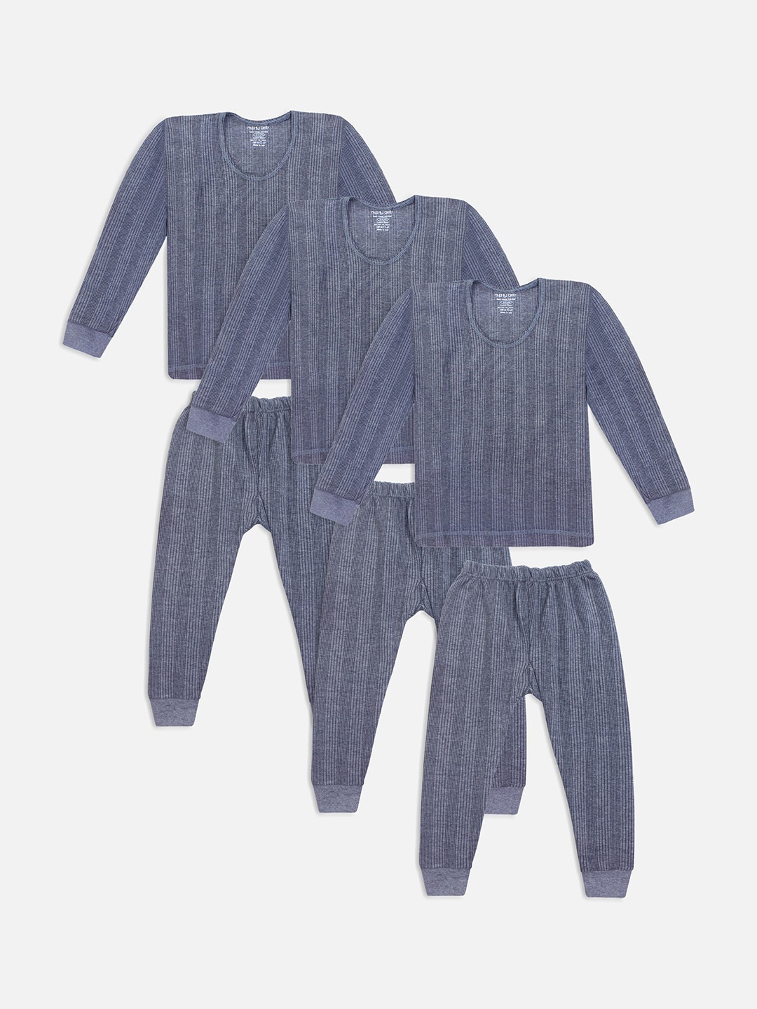 

Miss & Chief Kids Pack of 3 Striped Cotton Thermal Set, Blue