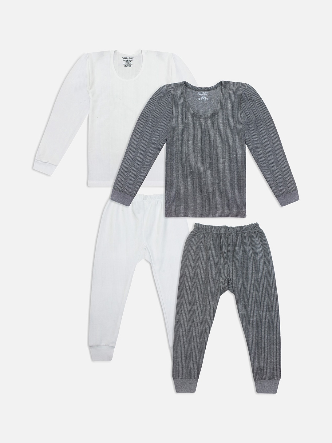 

Miss & Chief Kids Pack of 2 Striped Cotton Thermal Set, Grey
