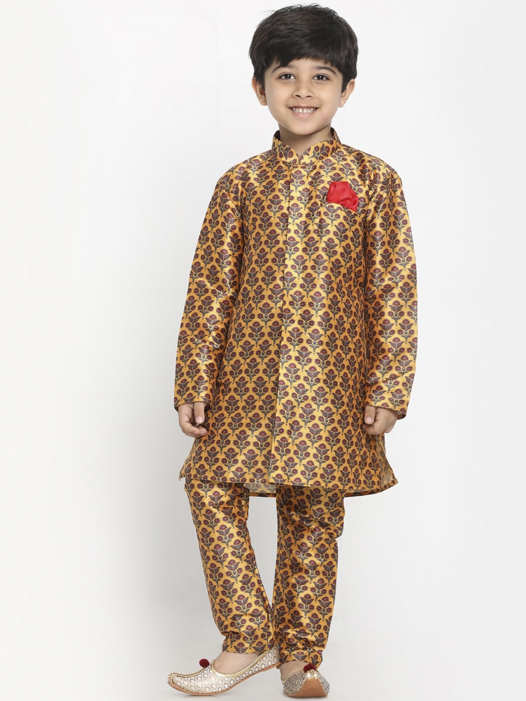 

JBN Creation Boys Yellow Floral Printed Kurta with Pyjamas