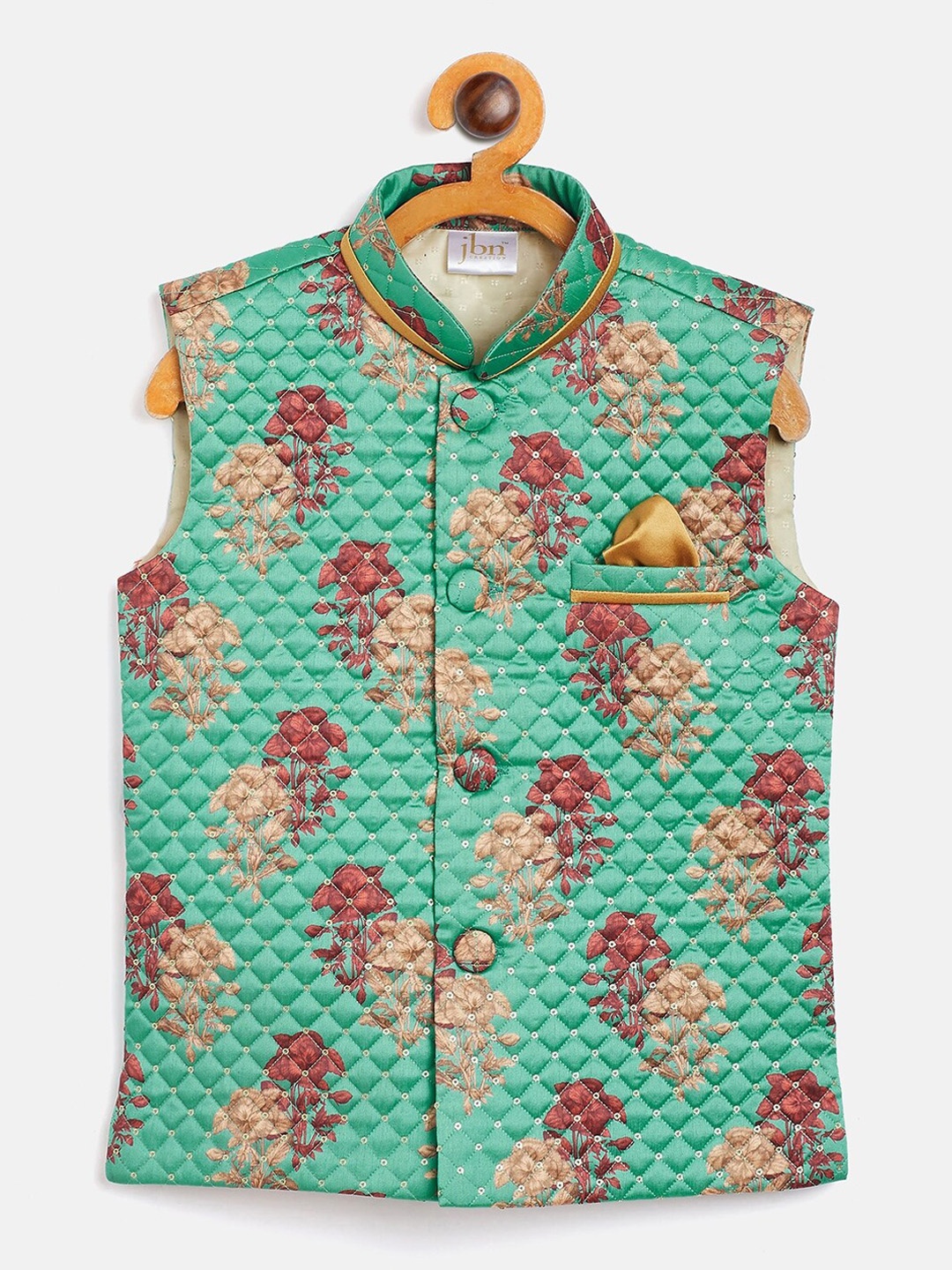 

JBN Creation Boys Green & Maroon Printed Slim Fit Woven Nehru Jacket