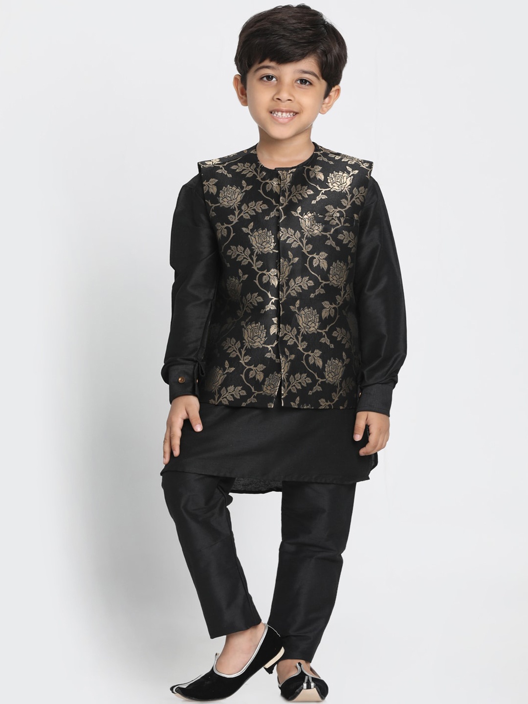 

JBN Creation Boys Black Layered Kurta & Dhoti Pants With Jacket