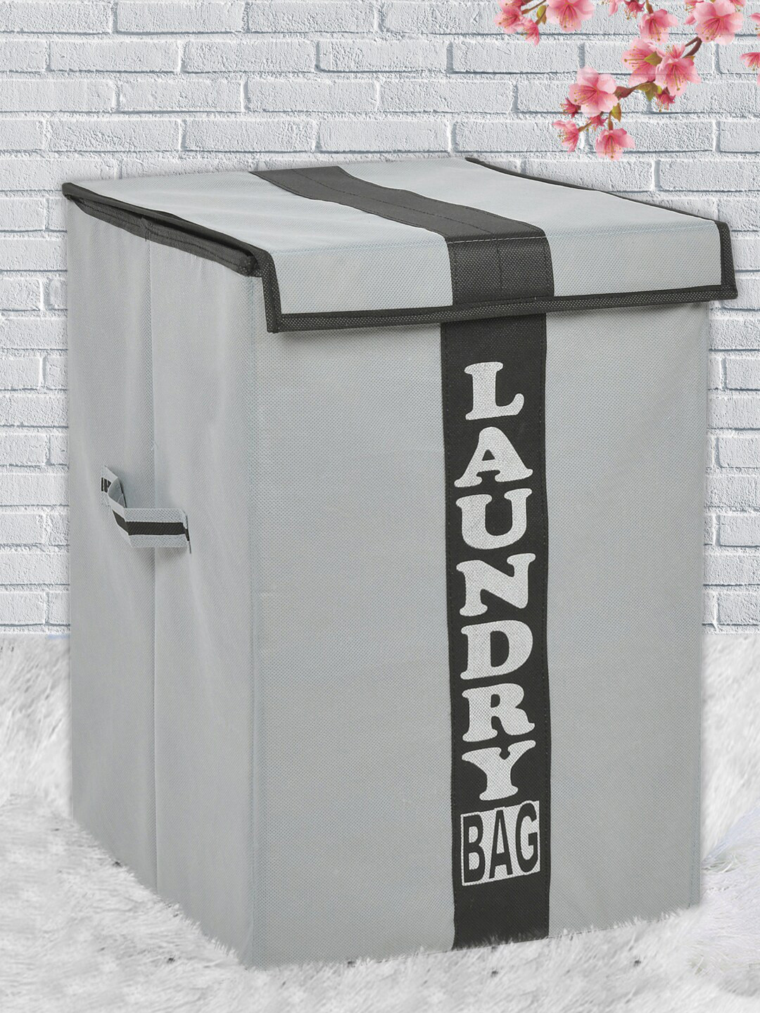 

Kuber Industries Grey & Black Printed Laundry Bag