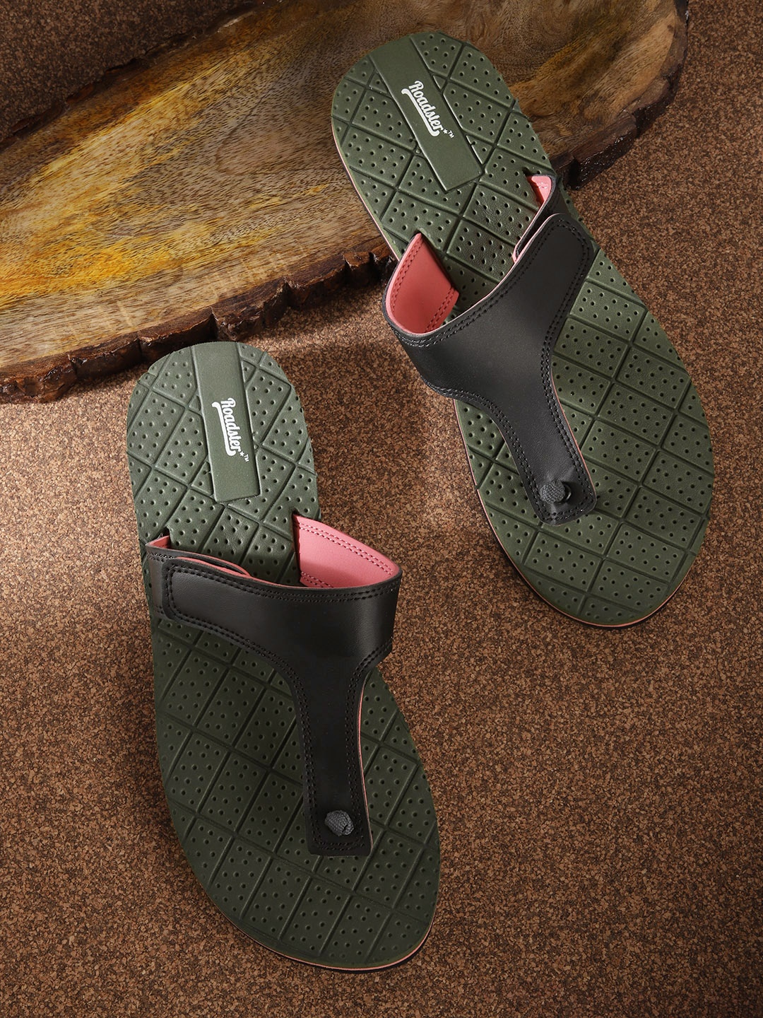 

Roadster Women Black & Olive Green Solid Thong Flip-Flops