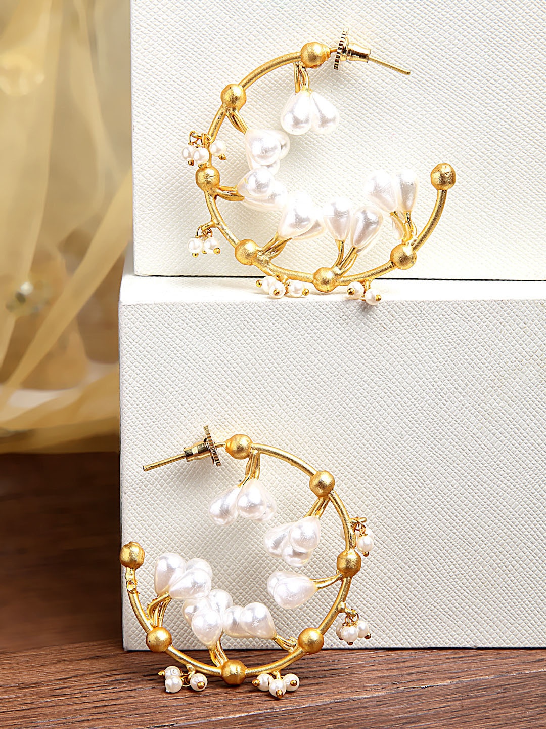 

PANASH Gold-Plated Pearls Handcrafted Half Hoop Earrings