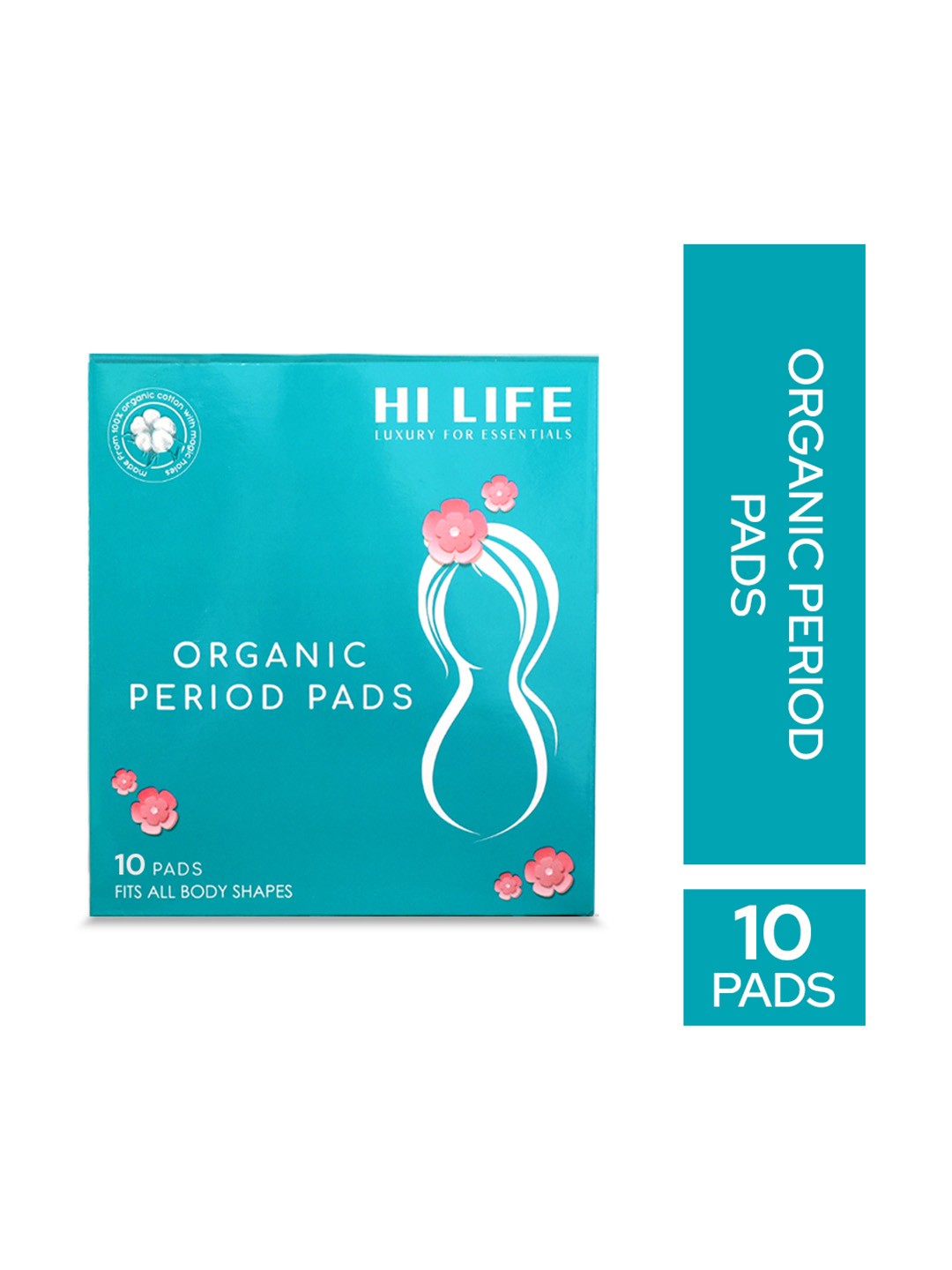 

HI LIFE Rash Free 100% Organic Cotton Period Pads - GOTS Certified & FDA Approved-10 Pads, Blue
