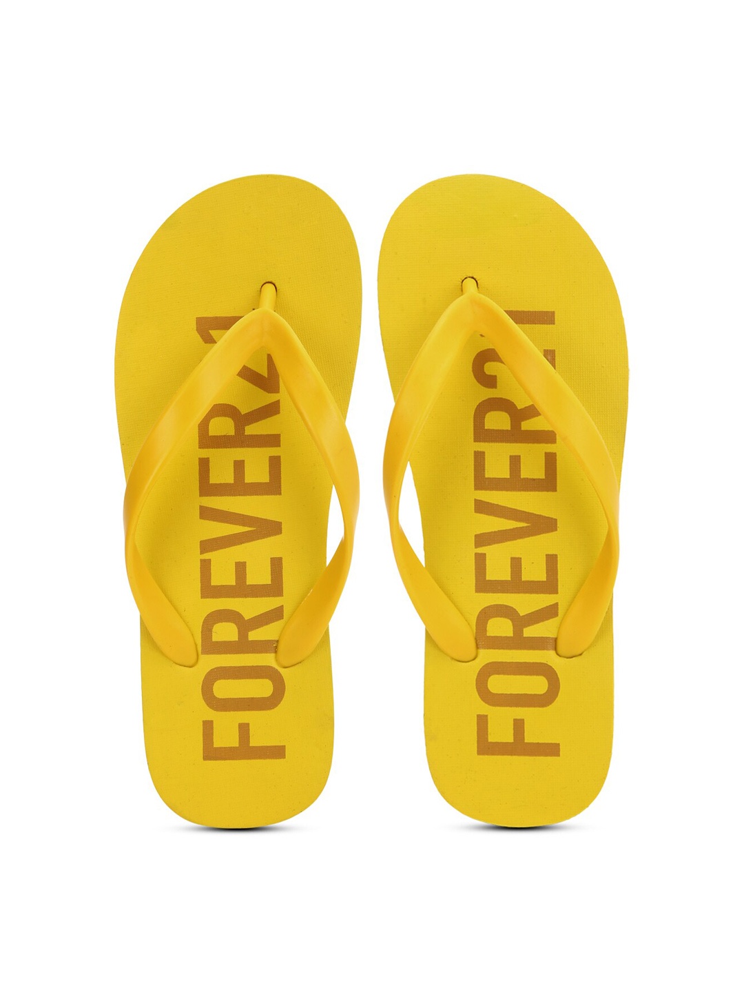 

FOREVER 21 Men Yellow & Brown Printed Rubber Thong Flip-Flops