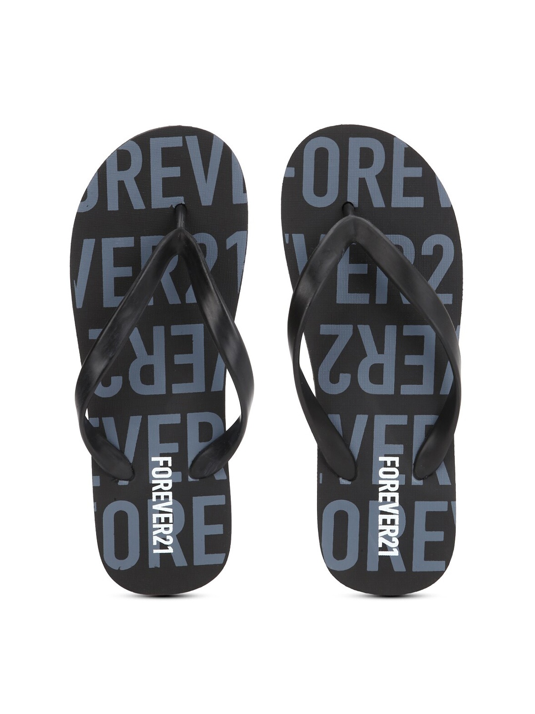 

FOREVER 21 Men Black & Grey Printed Rubber Thong Flip-Flops