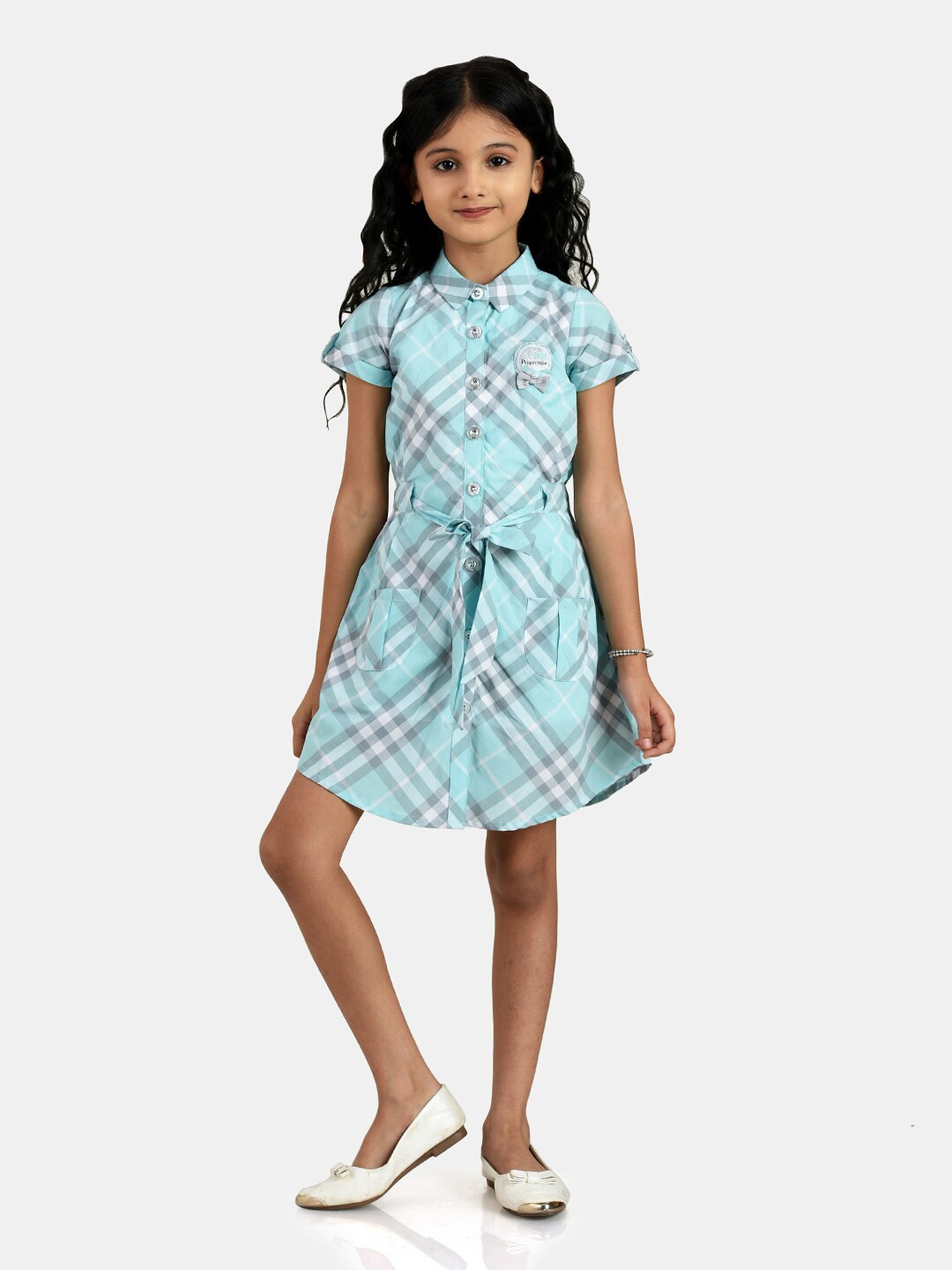 

Peppermint Green Checked Crepe Shirt Dress