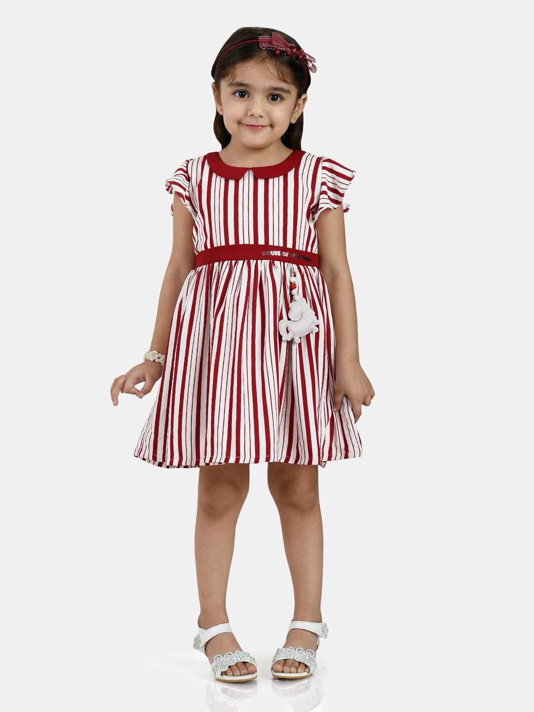 

Peppermint Maroon Striped Crepe Dress