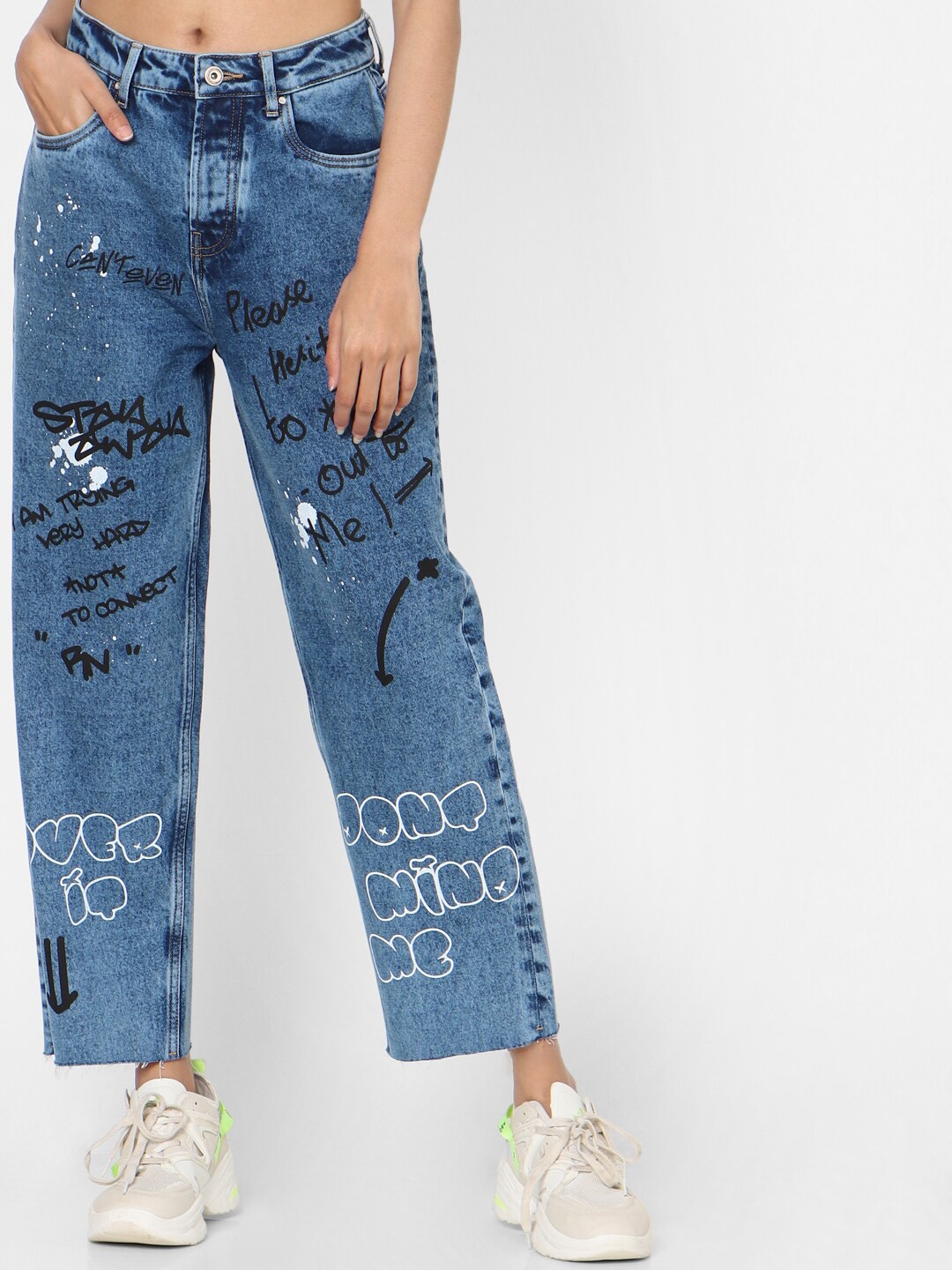 

ONLY Women Blue Straight Fit High-Rise Highly Distressed Heavy Fade Jeans