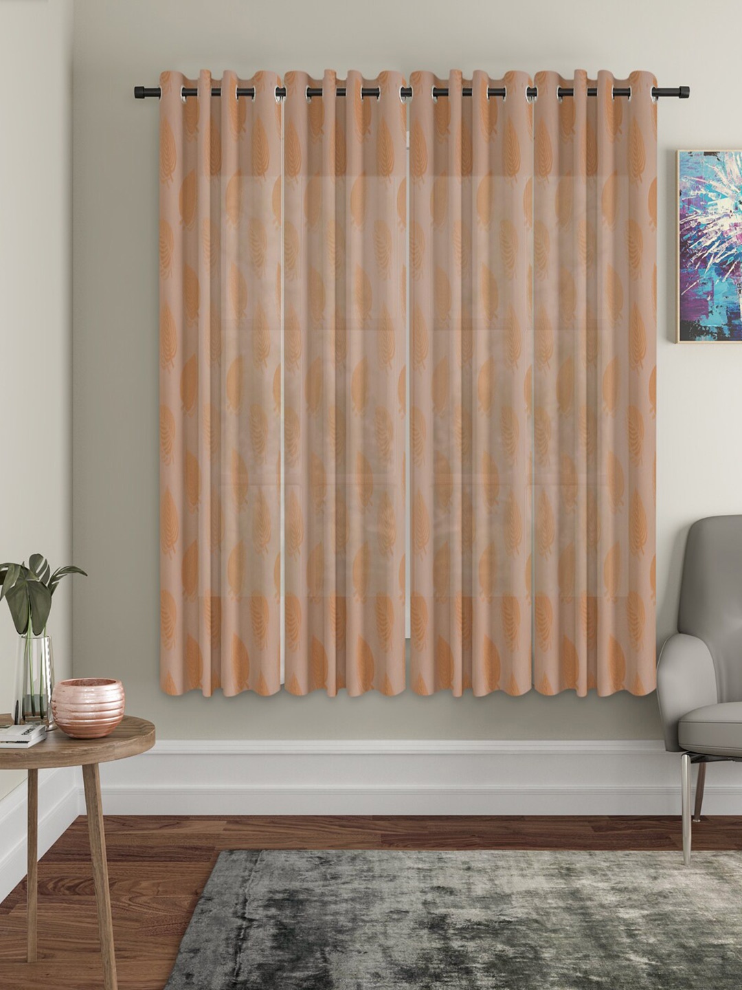 

HOSTA HOMES Brown Set of 4 Floral Sheer Window Curtains