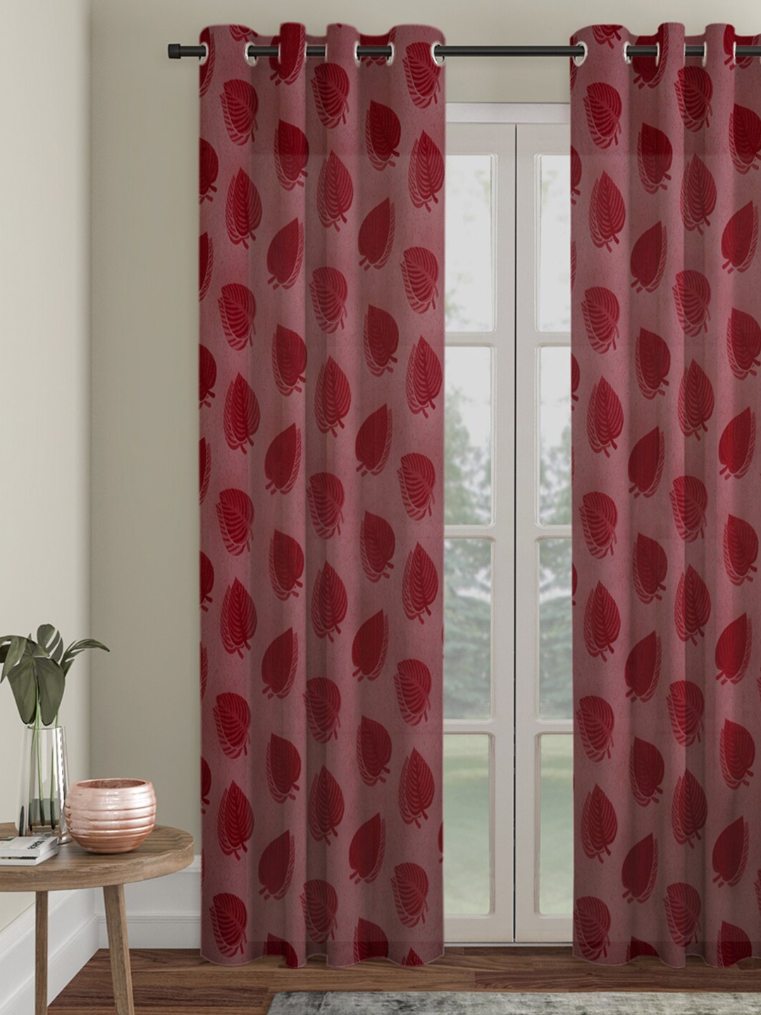 

HOSTA HOMES Maroon Floral Door Curtain