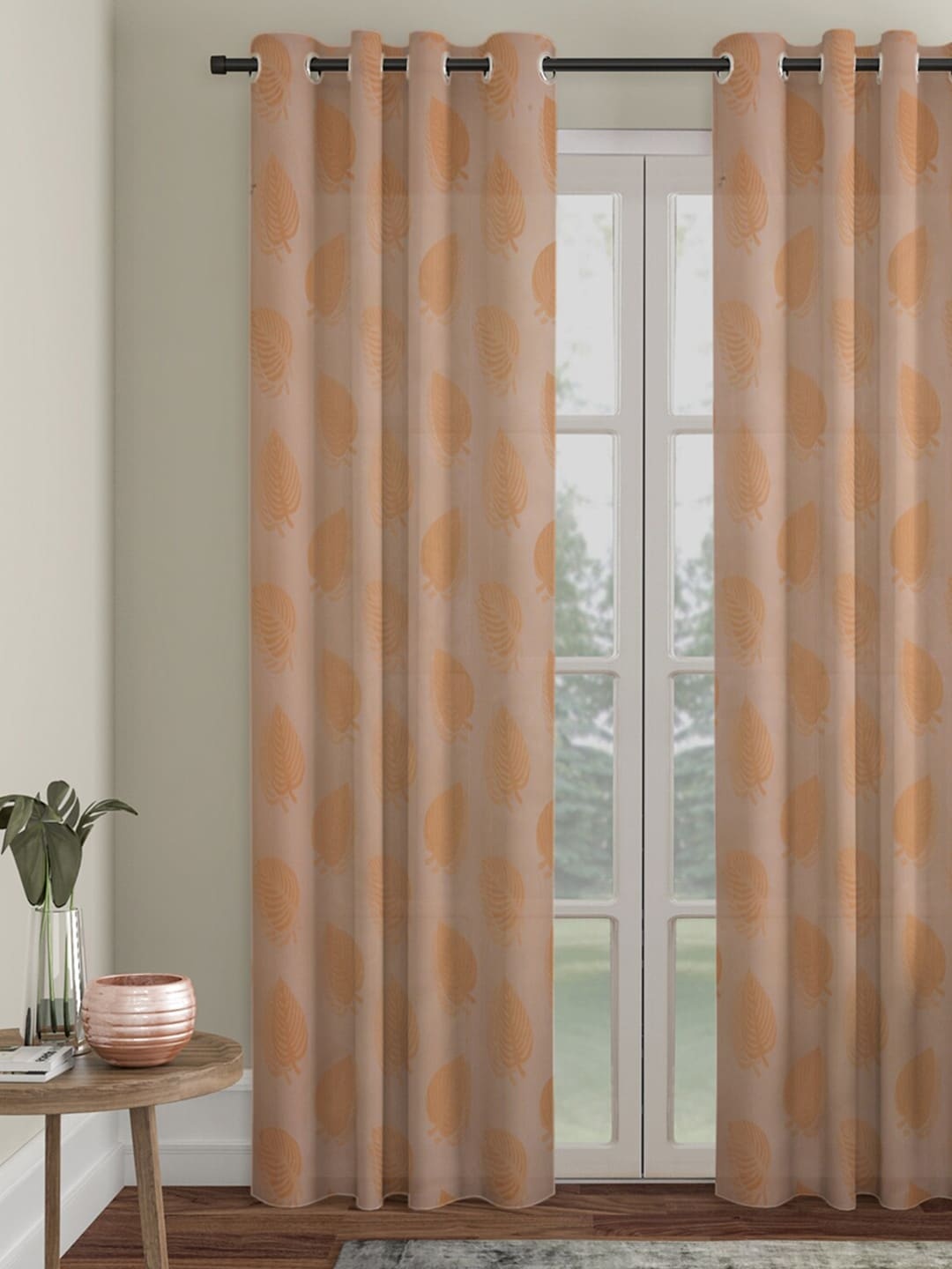 HOSTA HOMES Brown Floral Sheer Door Curtain