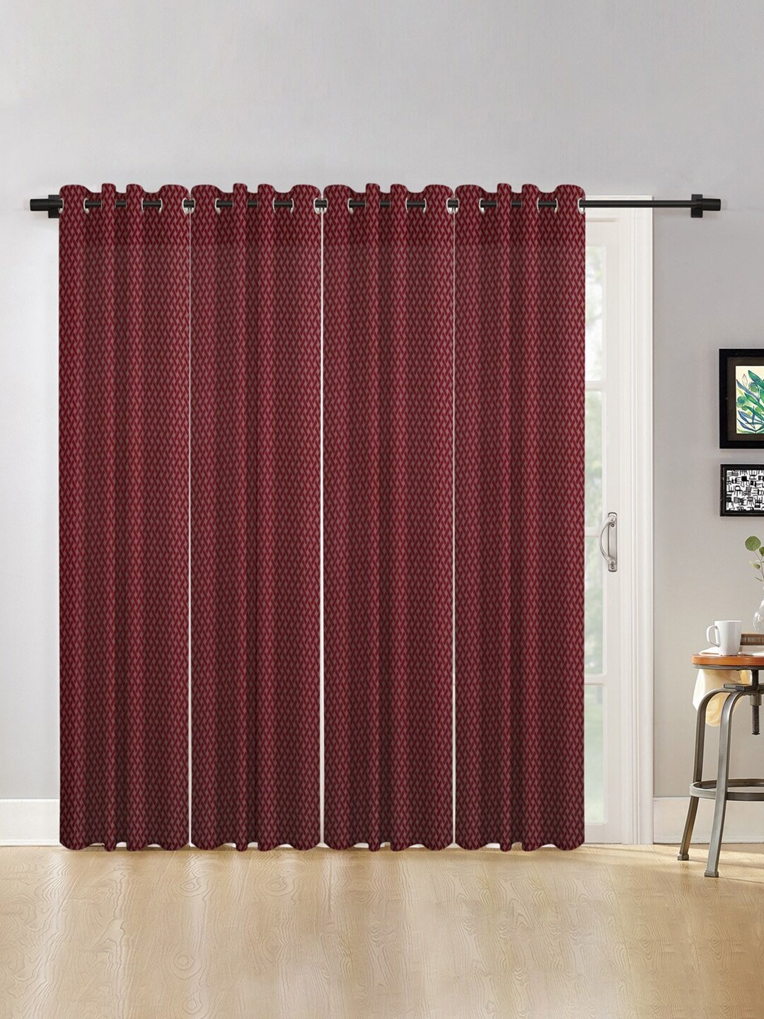 

HOSTA HOMES Pack Of 4 Maroon Self Design Long Door Curtain