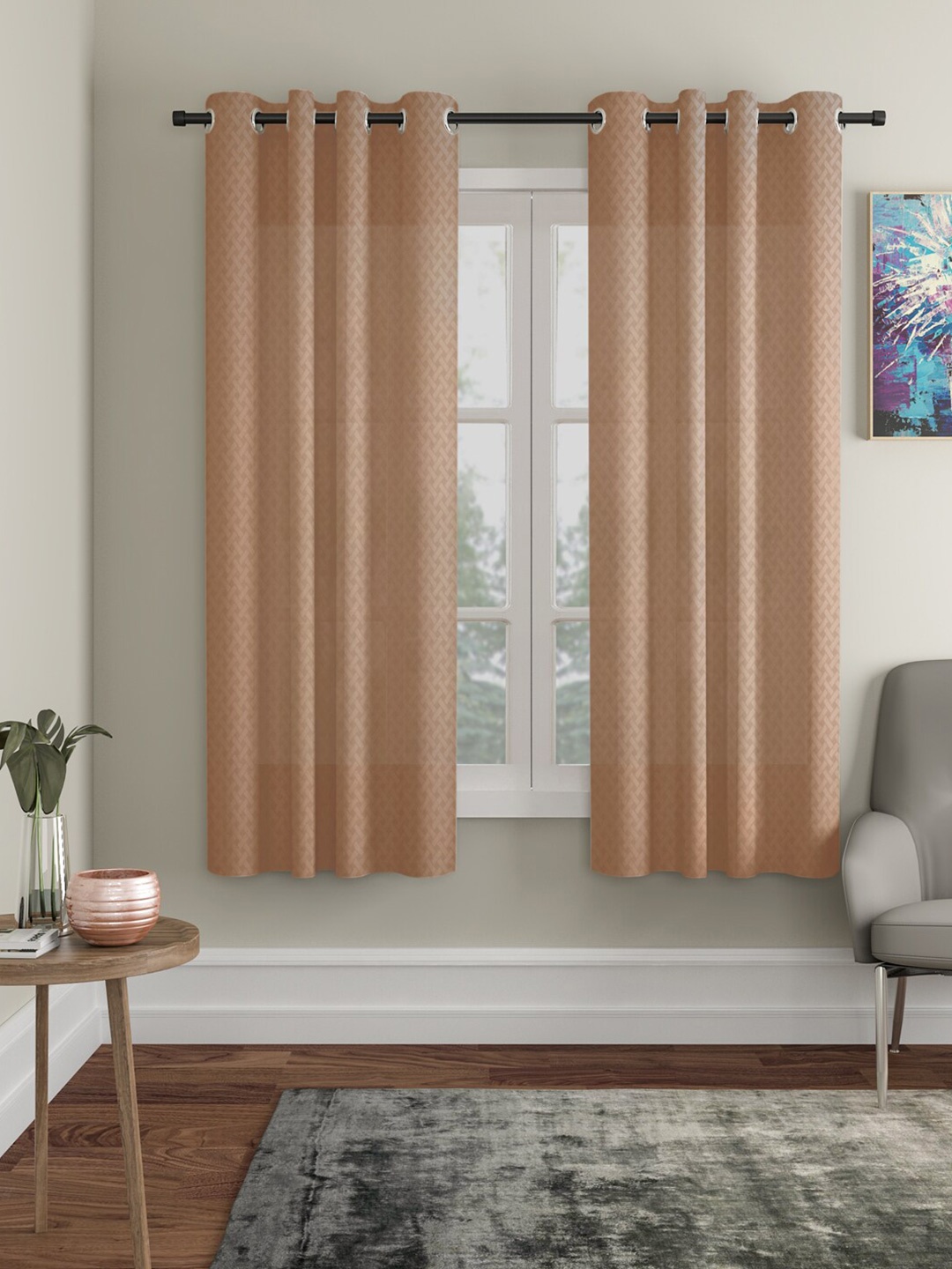 

HOSTA HOMES Set Of 2 Brown Geometric Window Curtain