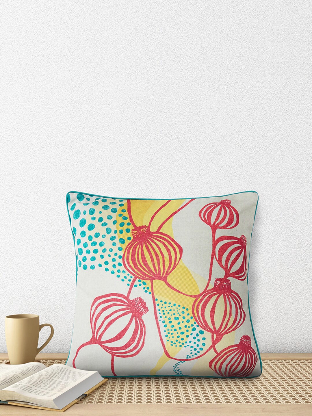 

Living scapes by Pantaloons Off White & Red Square Cushion Covers