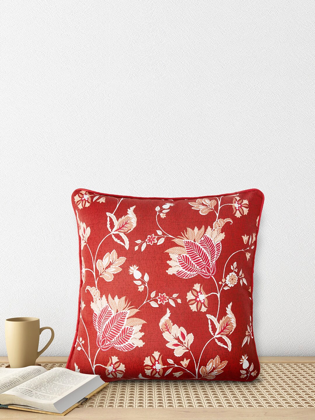 

Living scapes by Pantaloons Rust & Cream-Coloured Floral Square Cushion Covers