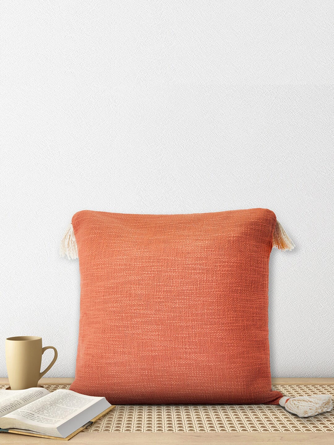 

Living scapes by Pantaloons Peach-Coloured Pure Cotton Square Cushion Cover