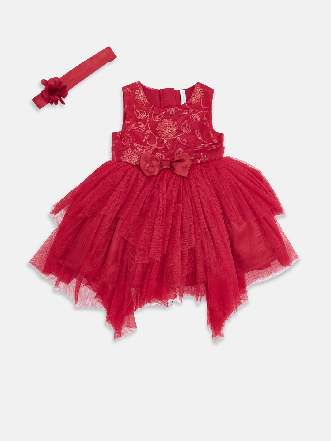 

Pantaloons Baby Infant Girls Maroon Embellished Dress