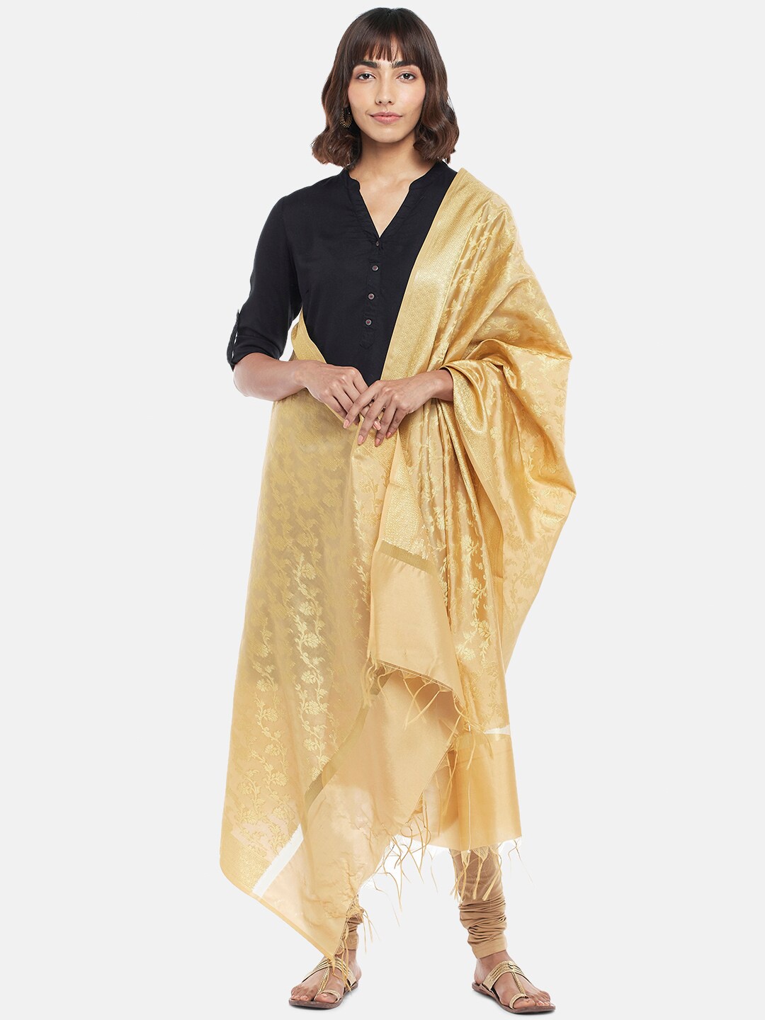 

RANGMANCH BY PANTALOONS Gold-Toned Woven Design Dupatta