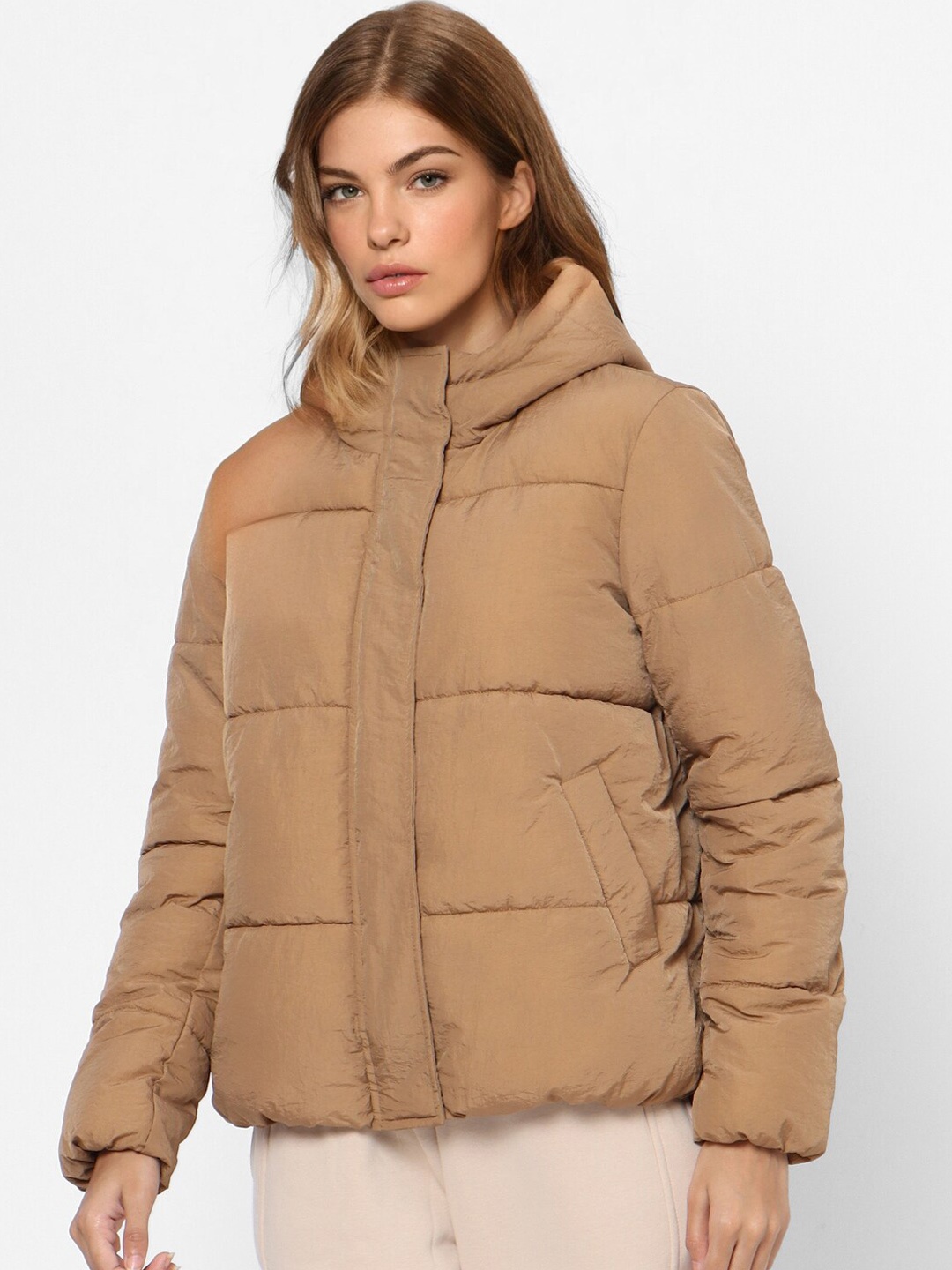 

ONLY Women Brown Solid Padded Jacket
