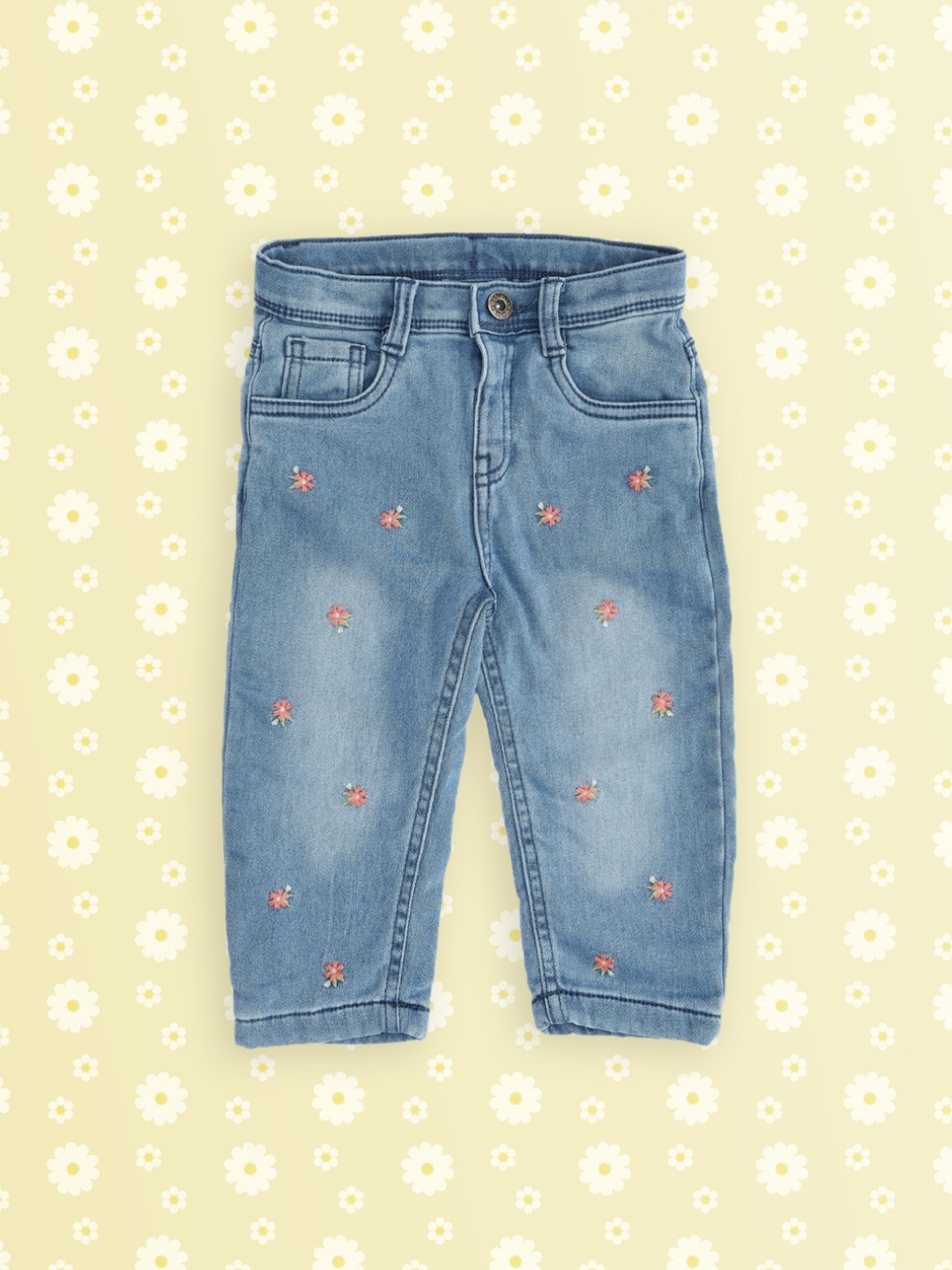 

Pantaloons Baby Girls Blue Low Distress Jeans