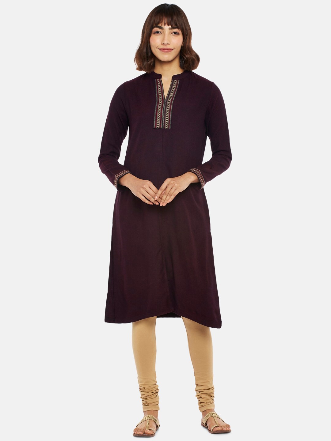 

RANGMANCH BY PANTALOONS Women Brown Yoke Design Thread Work Kurta