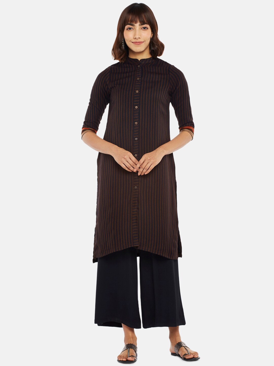 

RANGMANCH BY PANTALOONS Women Brown Thread Work Kurta