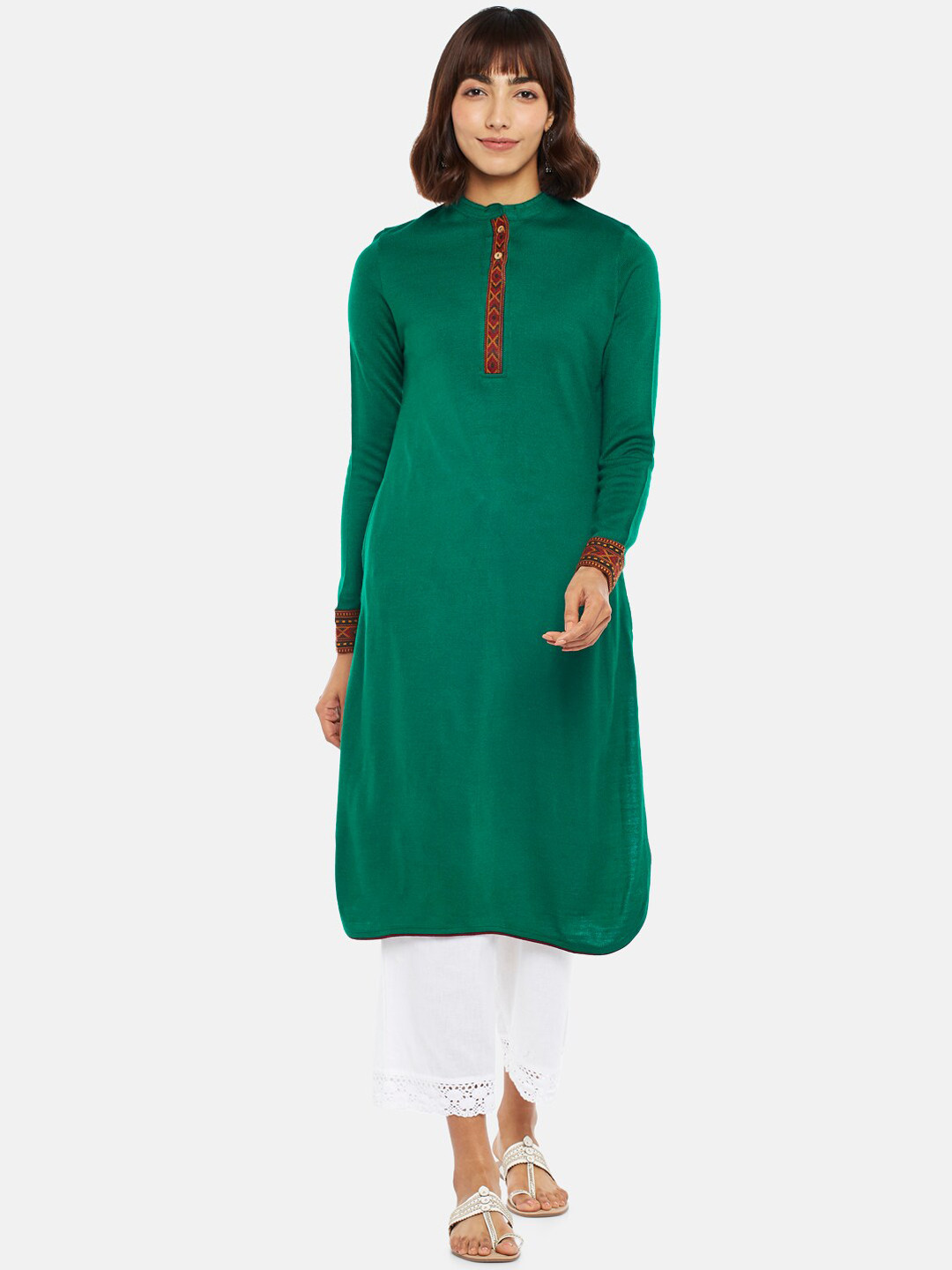 

RANGMANCH BY PANTALOONS Women Green Thread Work Kurta