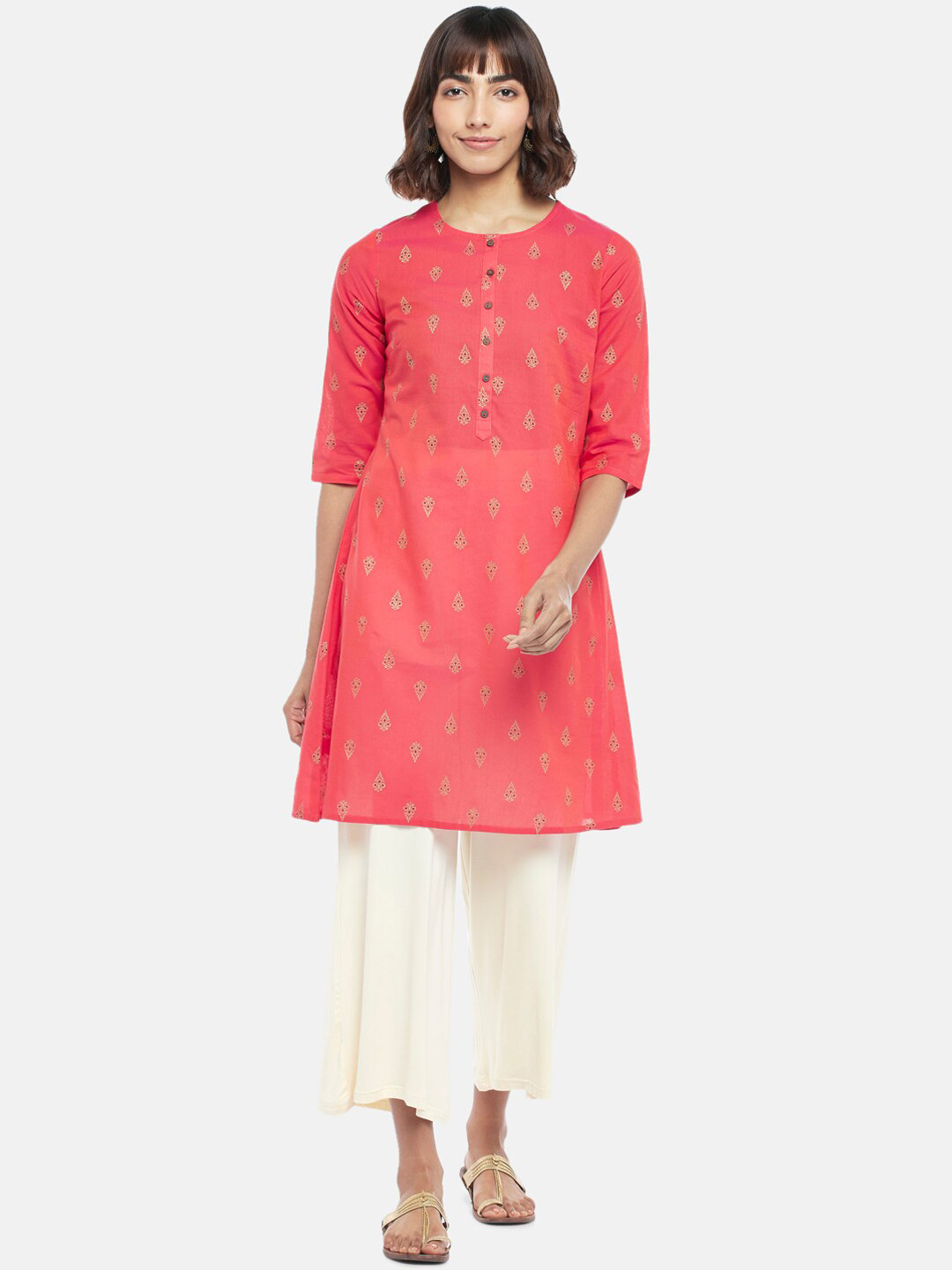 

RANGMANCH BY PANTALOONS Women Rust Printed Thread Work Kurta