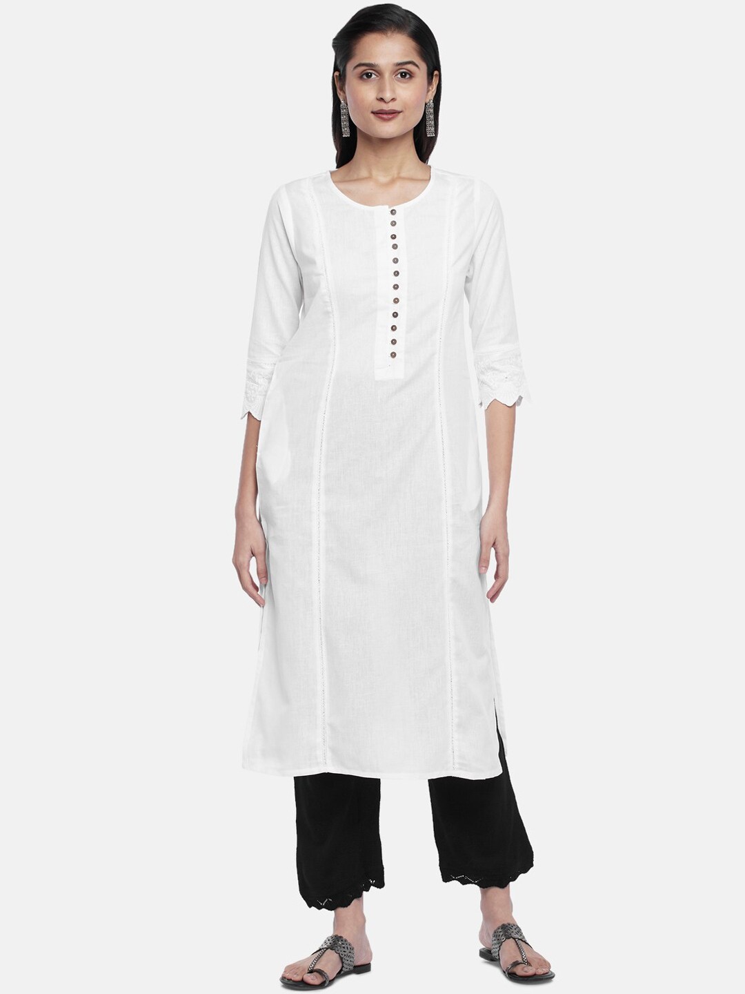

RANGMANCH BY PANTALOONS Women Off White Mirror Work Kurta