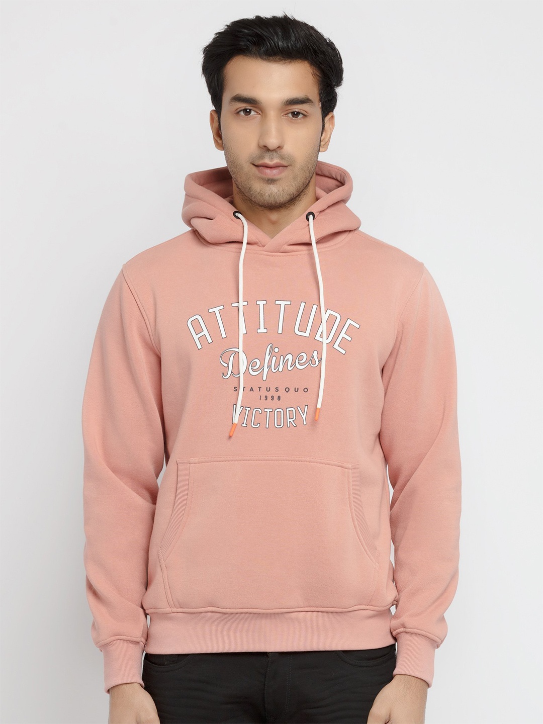 

Status Quo Men Pink Printed Hooded Sweatshirt