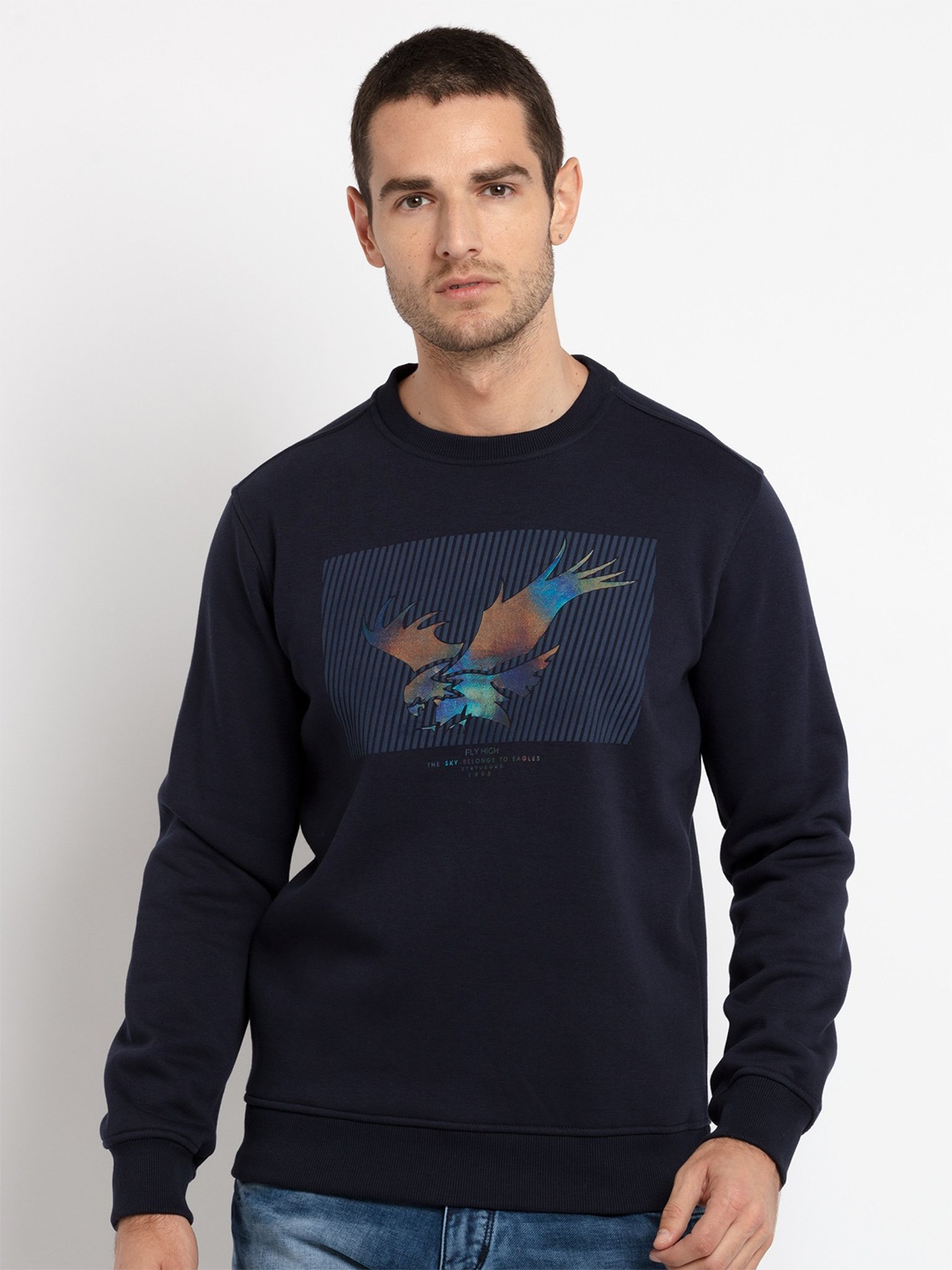 

Status Quo Men Navy Blue Printed Sweatshirt