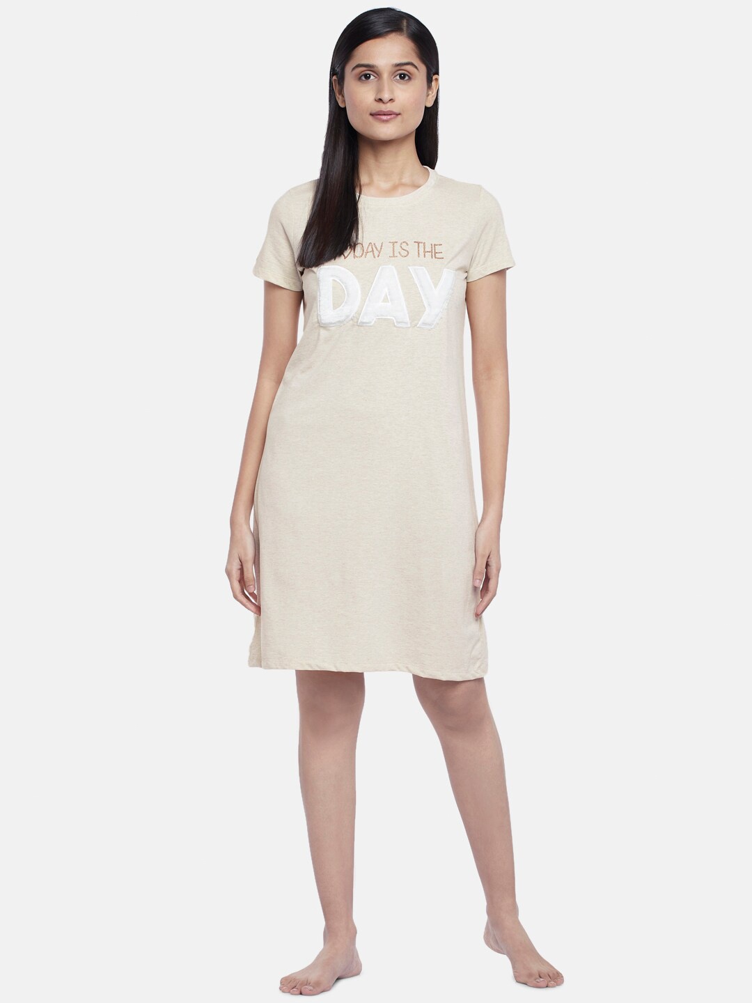 

Dreamz by Pantaloons Beige Printed Nightdress