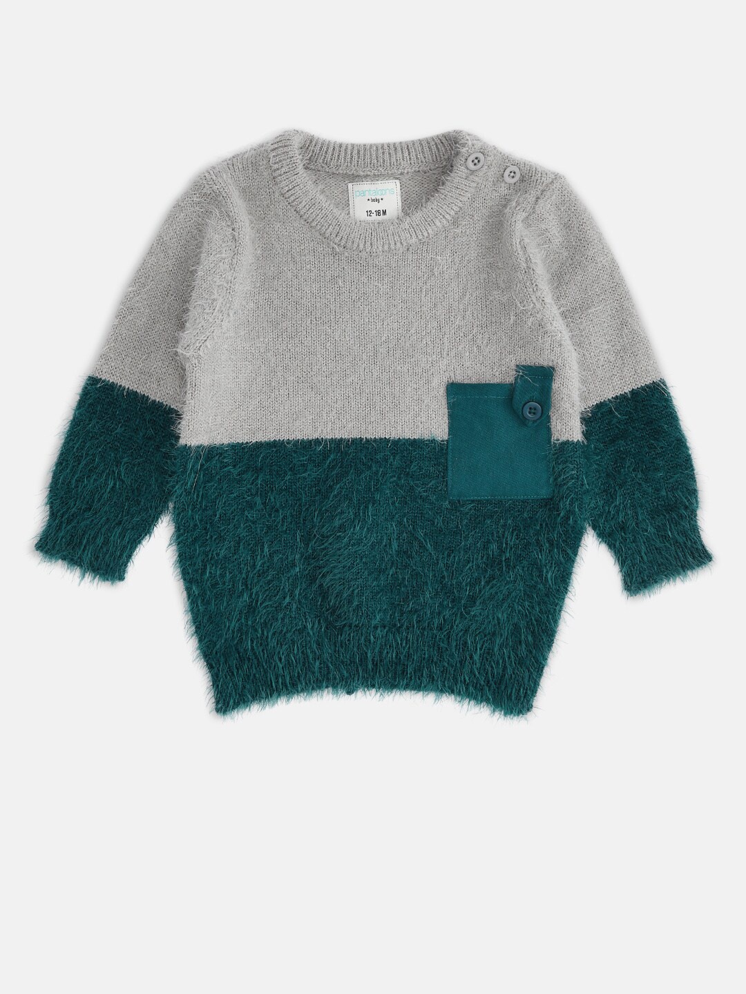 

Pantaloons Baby Boys Grey & Teal Blue Colourblocked Acrylic Pullover