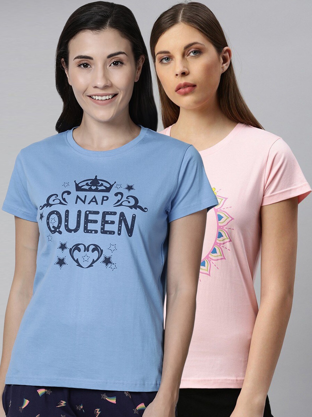 

Kryptic Pack Of 2 Printed Half Sleeve Lounge Tshirt, Blue