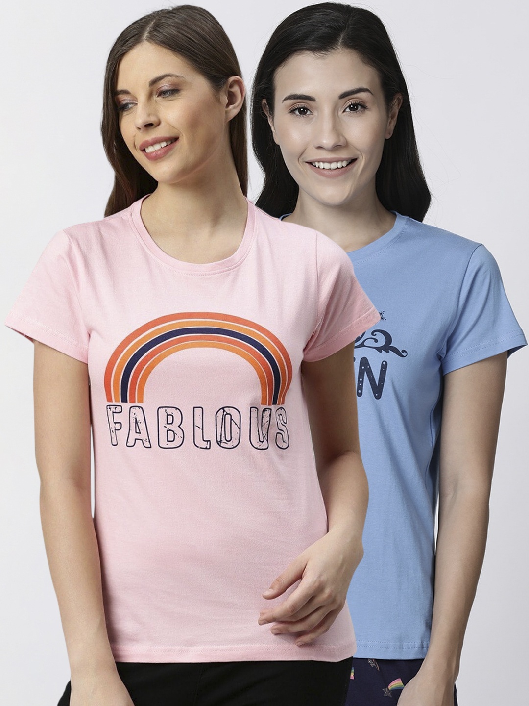 

Kryptic Women Pack Of 2 Printed Pure Cotton Lounge T-Shirts, Blue
