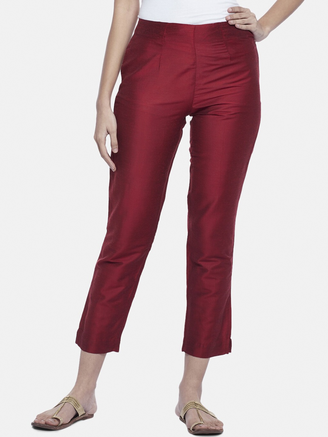 

RANGMANCH BY PANTALOONS Women Red Solid Trousers